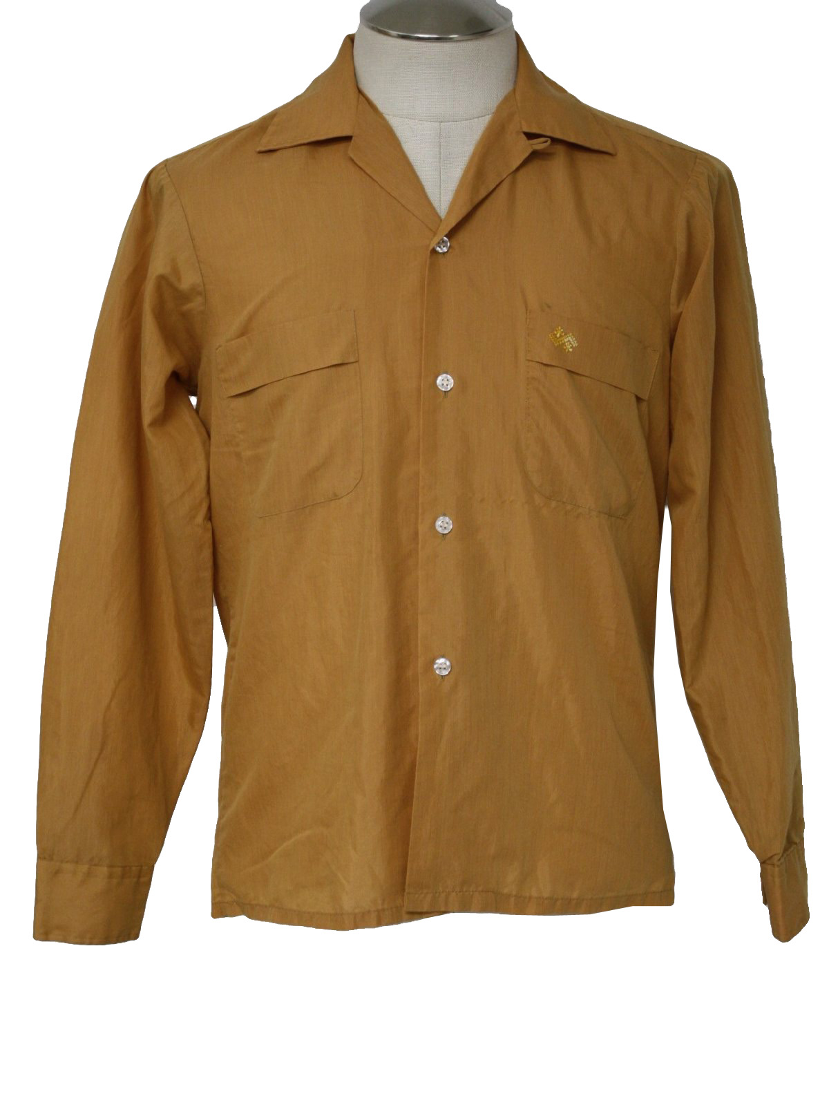 Sixties Vintage Shirt: 60s -Le Chevron- Mens golden-tan cotton and ...