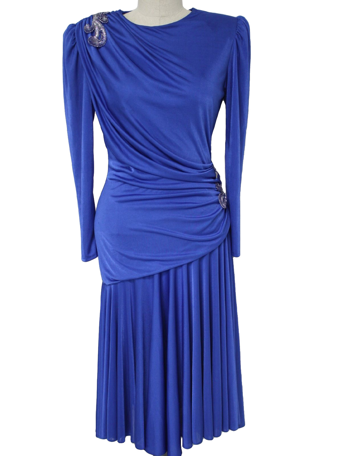Vintage Filigree 80's Disco Dress: 80s -Filigree- Womens blue polyester ...