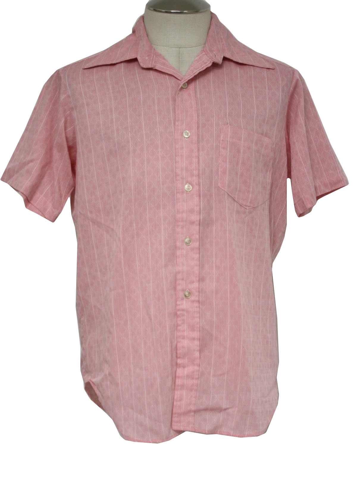 Vintage 70s Shirt: 70s -JB Hunter- Mens bubblegum pink and white cotton ...