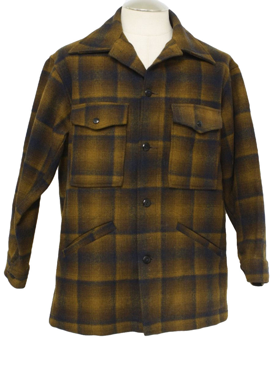 Vintage 1970's Jacket: 70s -Pendleton- Mens brown and black wool plaid ...