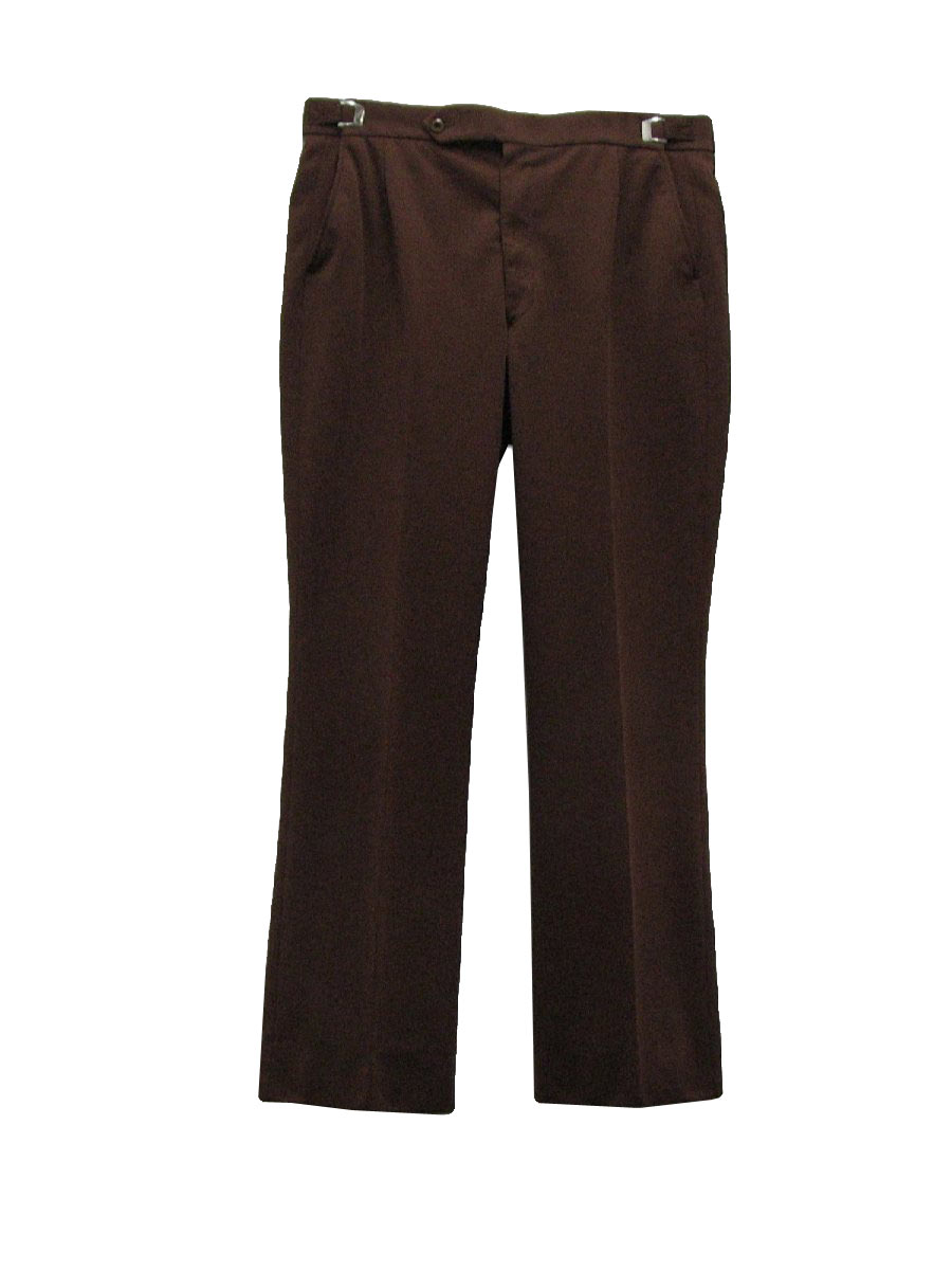 Vintage 70s Pants: 70s -No Label- Mens brown textured polyester flared ...