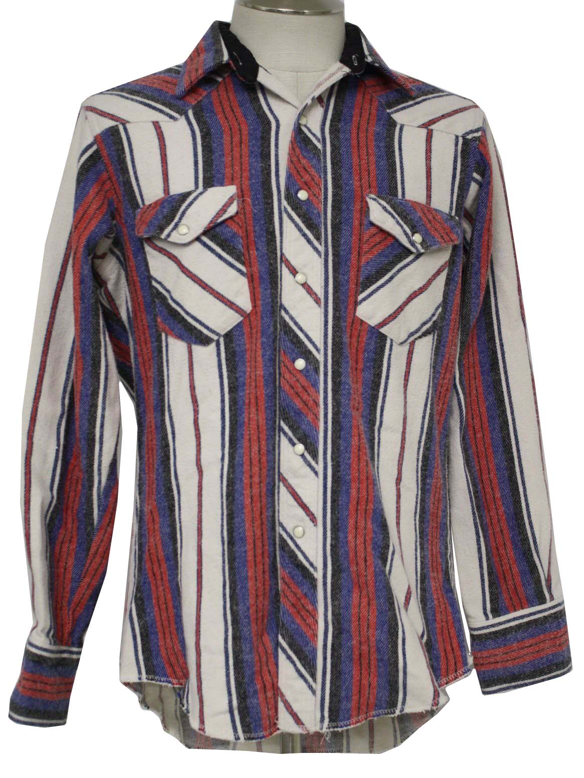 Retro Eighties Western Shirt: 80s -Wrangler- Mens white, red, blue, and ...