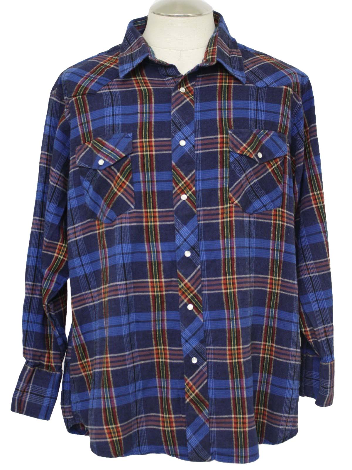 1990's Vintage Wrangler Western Shirt: 90s -Wrangler- Mens blues, red ...