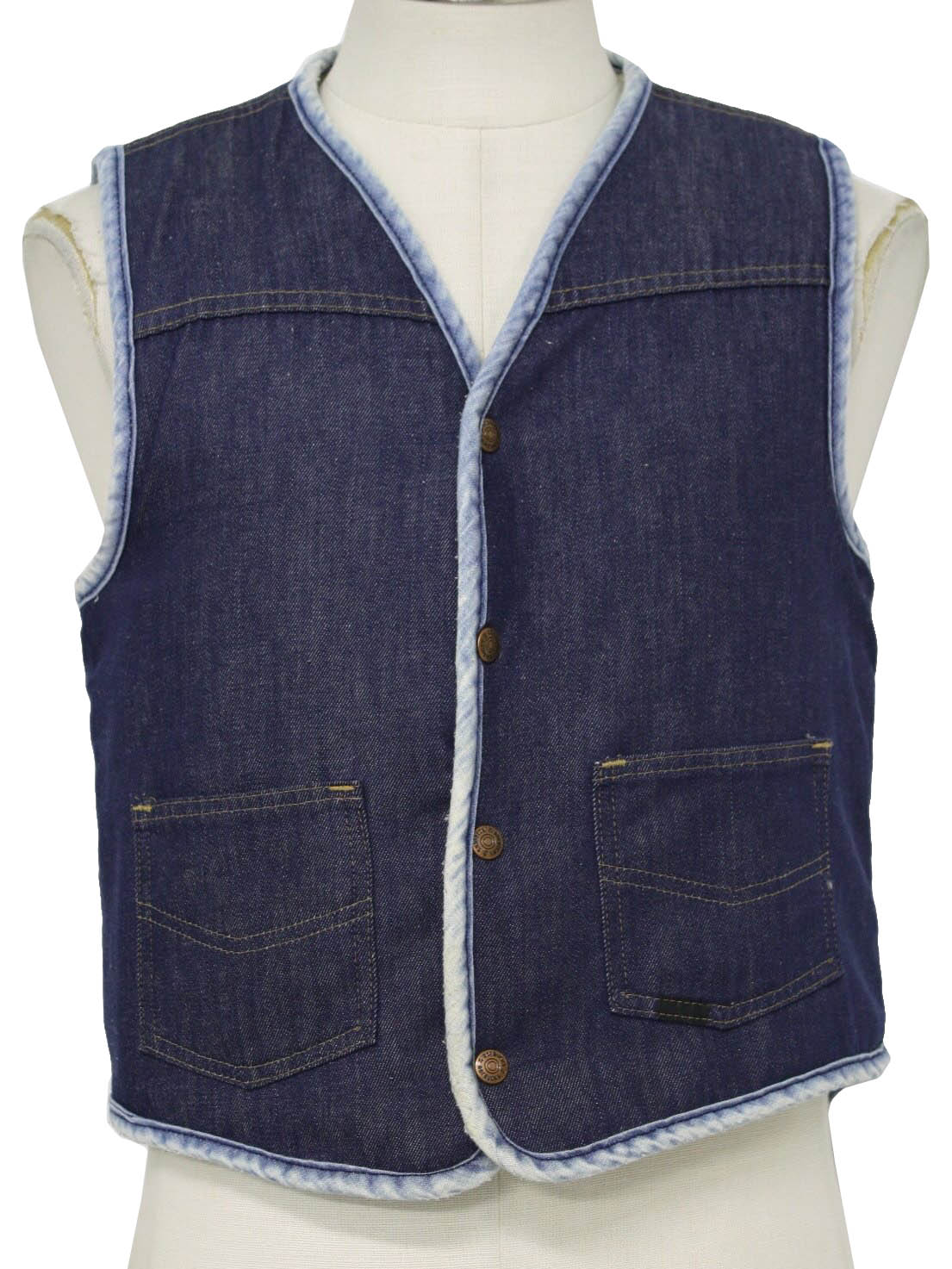 Vintage 1980's Vest: 80s -Roebucks- Mens blue cotton denim western ...