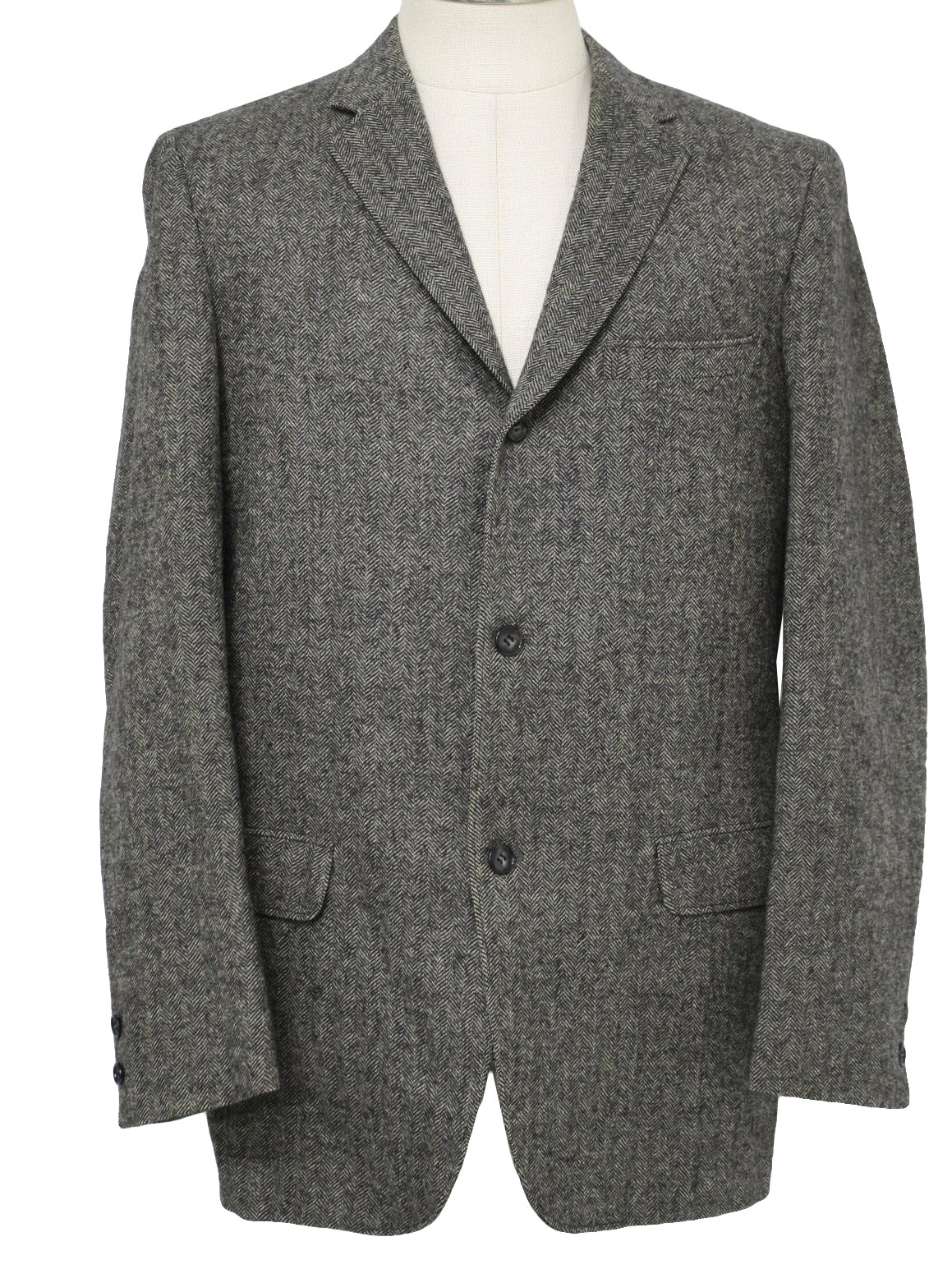 Vintage 1960's Jacket: Early 60s -Jay Briggs- Mens black, gray wool ...