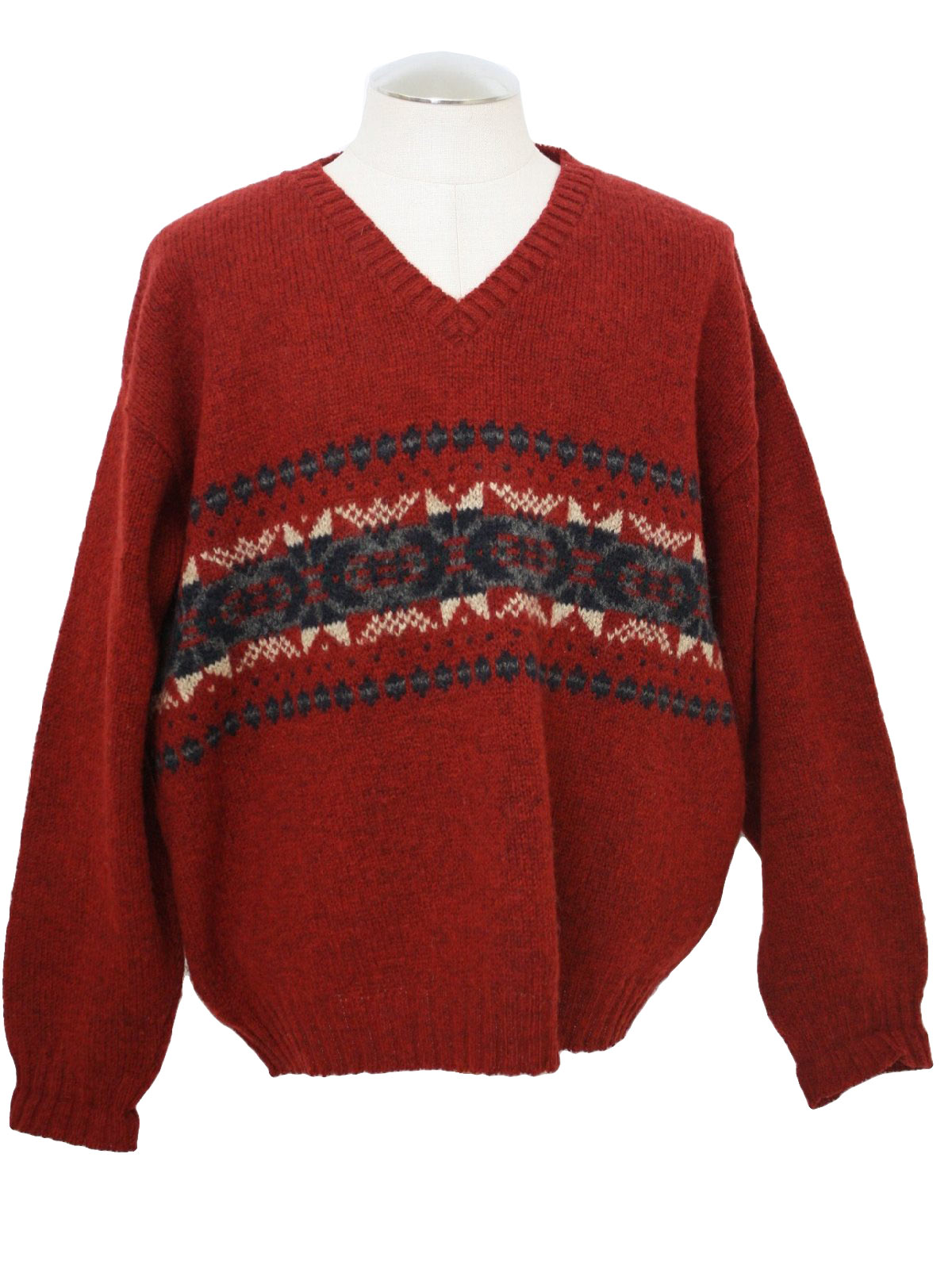 1980's Retro Sweater: 80s -no label- Mens shades of red, heather grey ...
