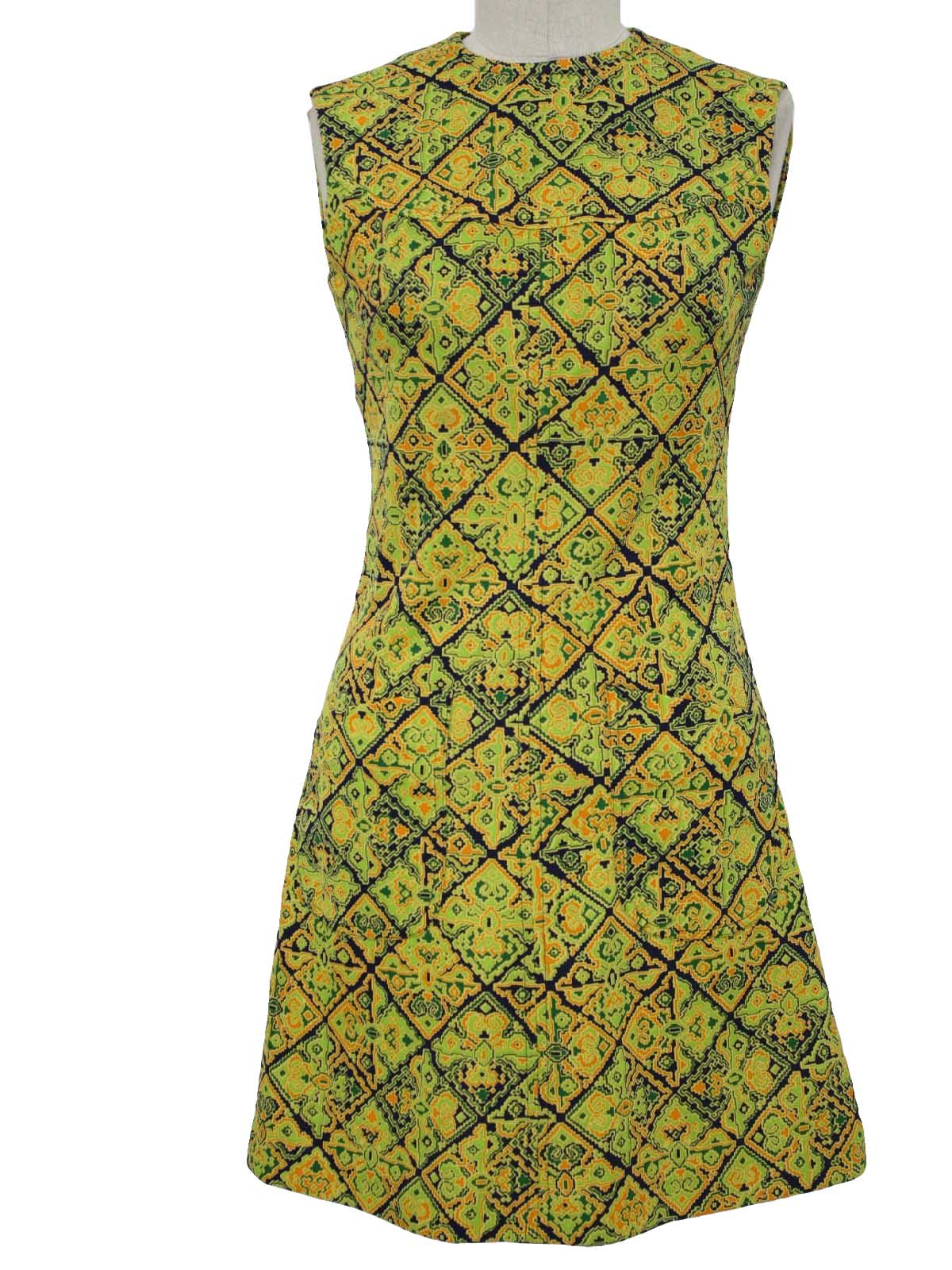 1960's Retro Dress: 60s -no label- Womens lime, dark green, navy blue ...