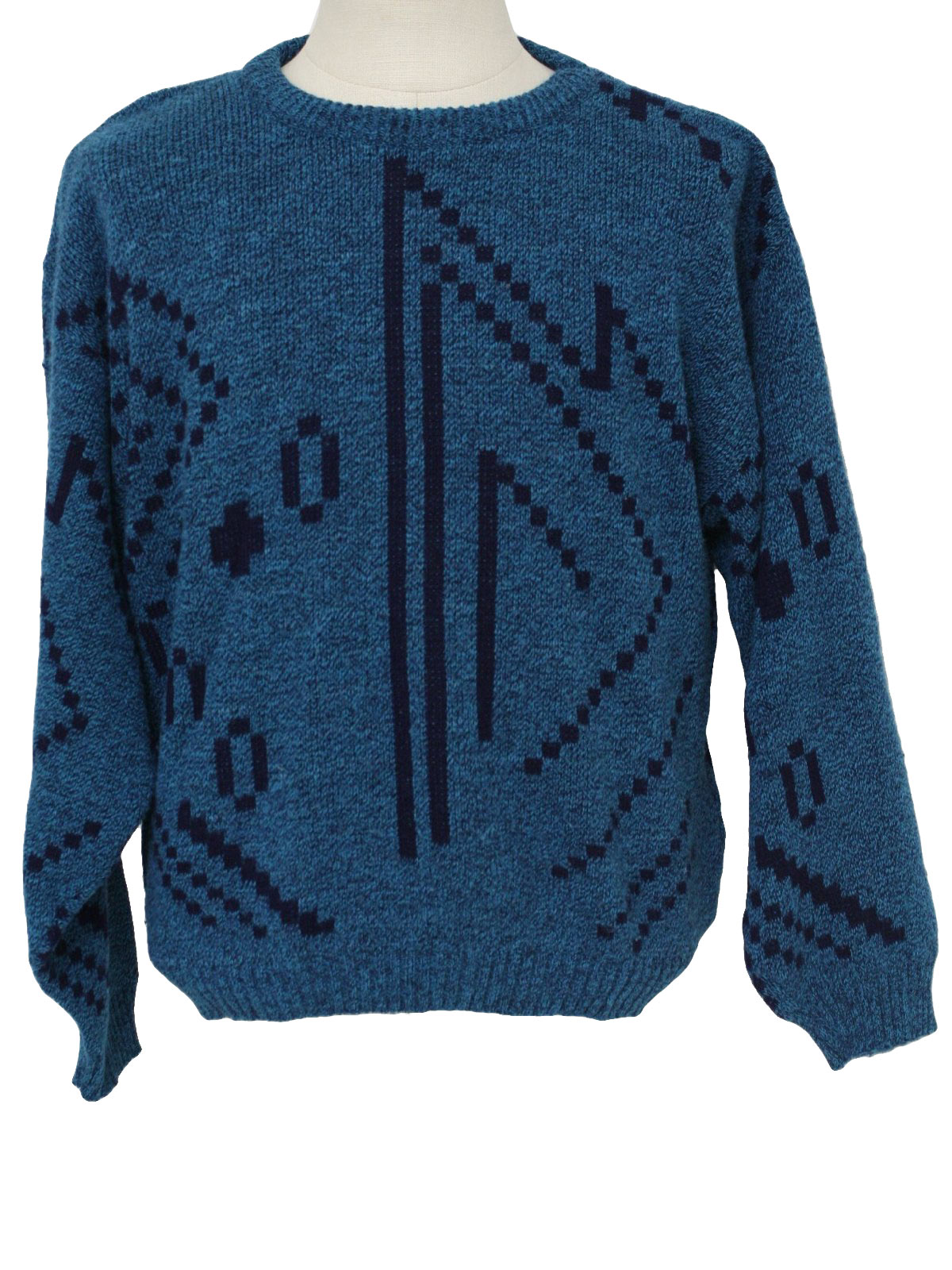 80s Sweater (Le Tigre): 80s -Le Tigre- Mens turquoise and navy acrylic ...