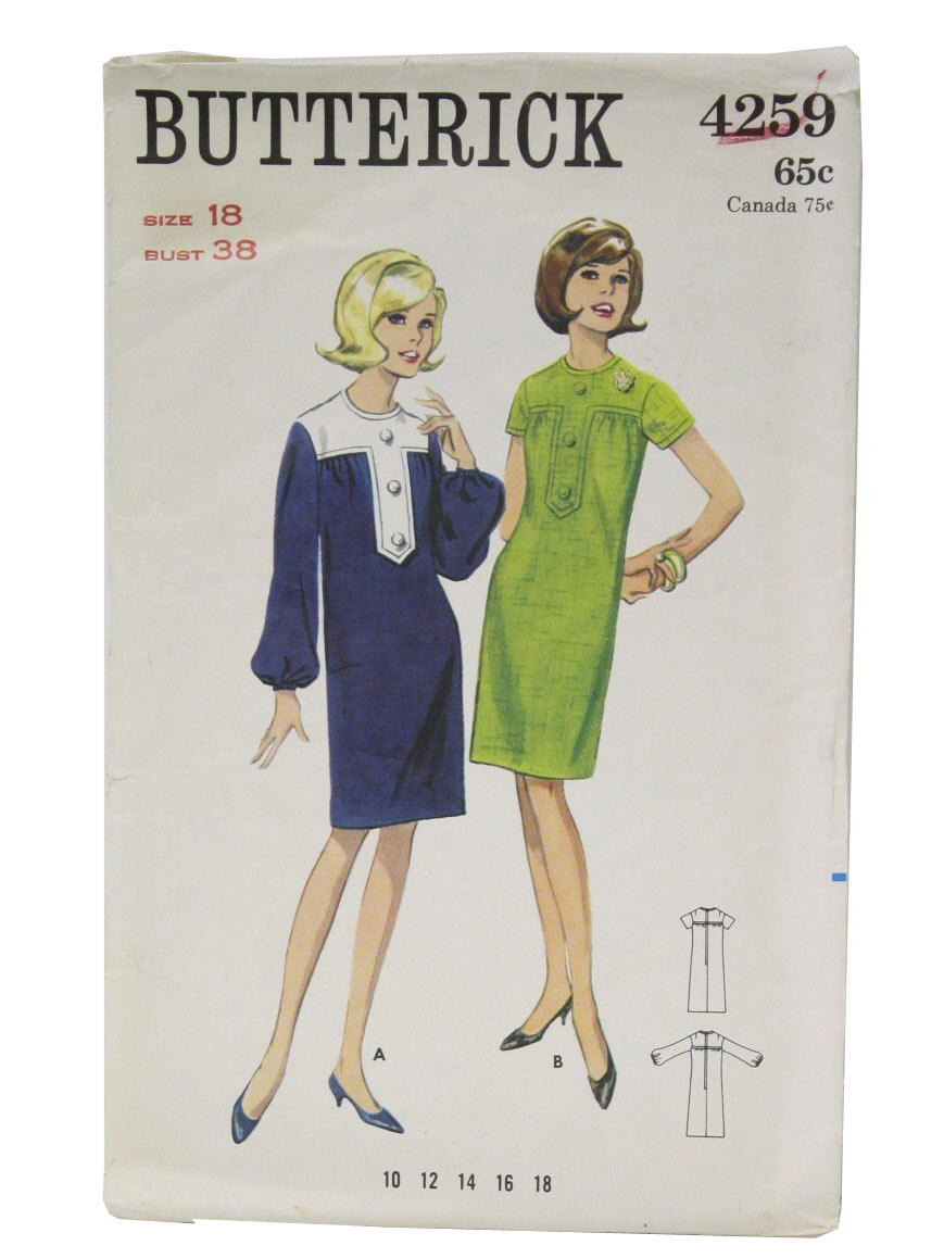 Vintage 1960's Sewing Pattern: 60s -Butterick Pattern No. 4259- Womens ...