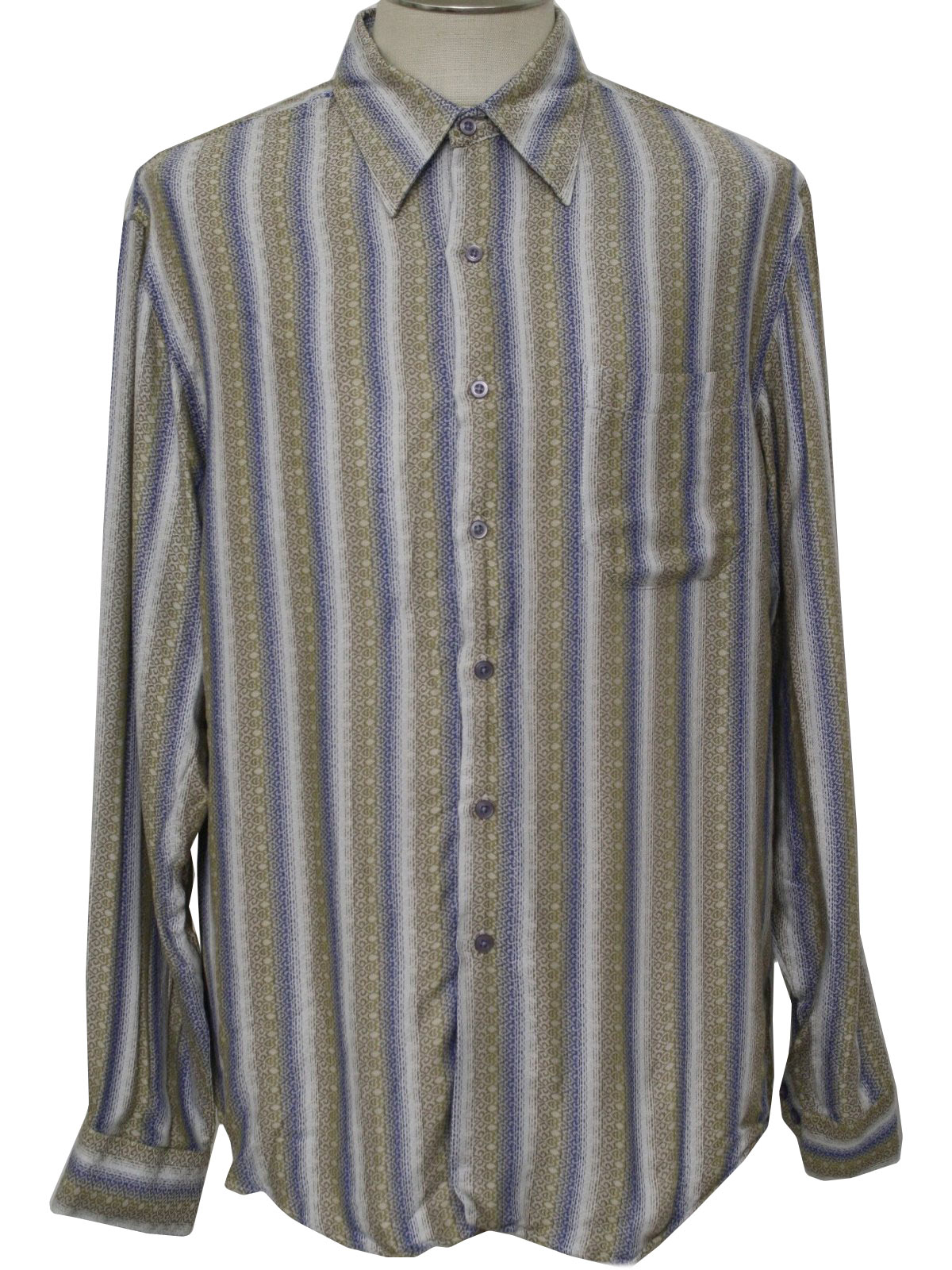 Vintage 90s Shirt: 90s -Michael Brandon- Mens blue, tan and white rayon ...