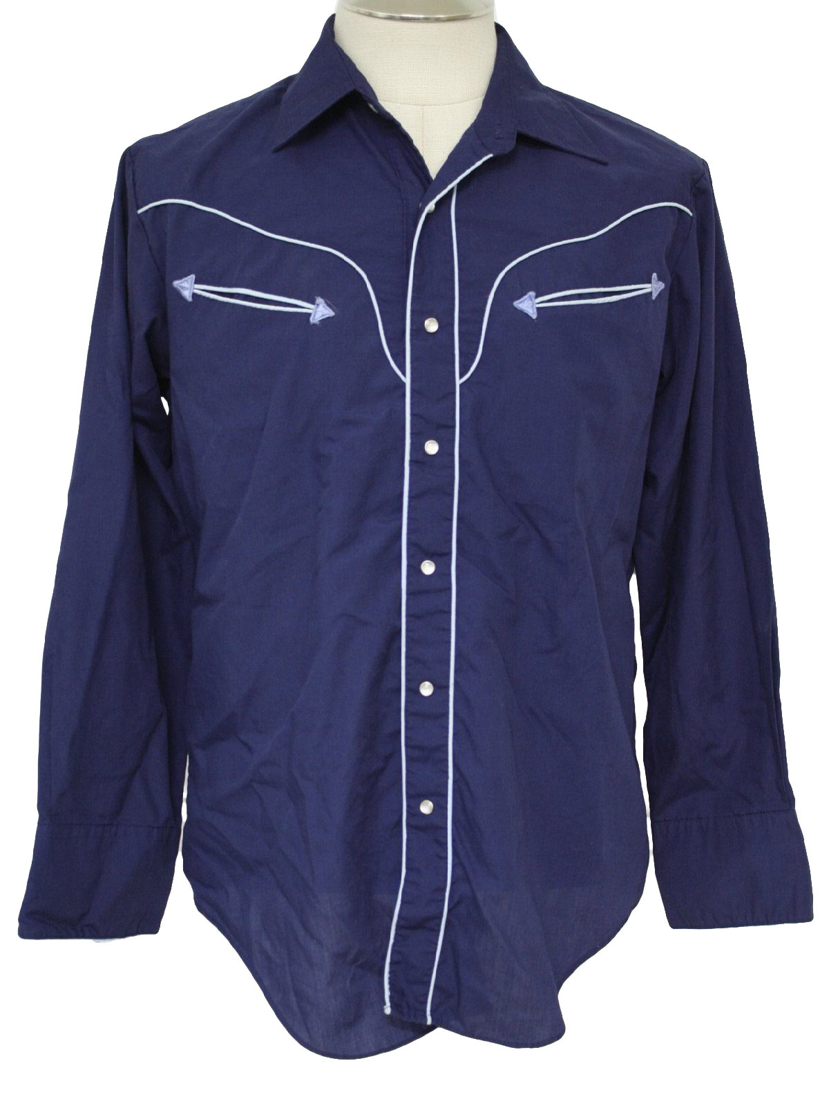 1980's Retro Western Shirt: 80s -Montgomery Ward- Mens navy and light ...