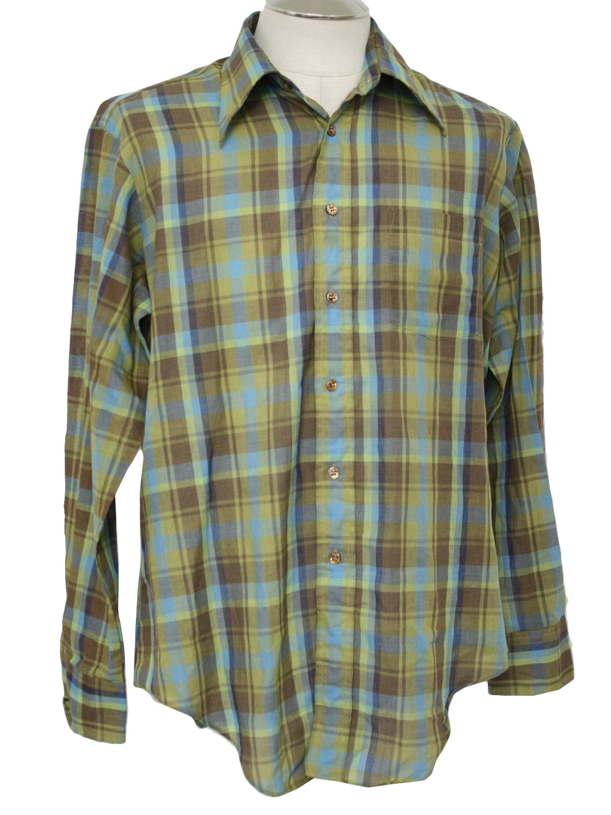 JP Seventies Vintage Shirt: 70s -JP- Mens greens, blue, and brown ...