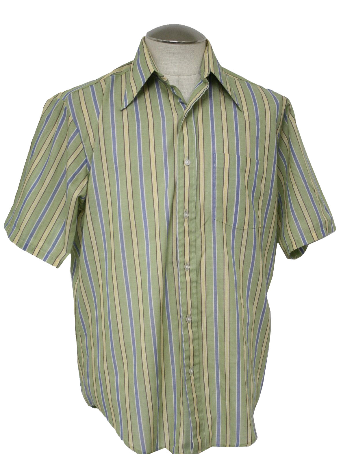 1970's Vintage Shirt: 70s -no label- Mens light moss, dark brown, gold ...