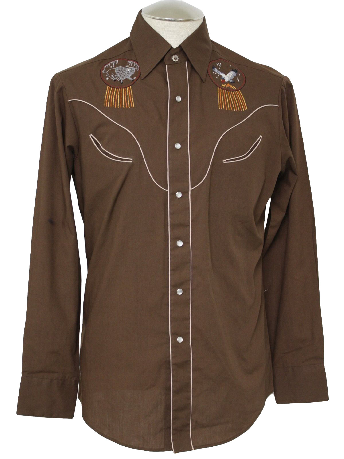 Retro Seventies Western Shirt: 70s -Kennington- Mens brown tan red ...