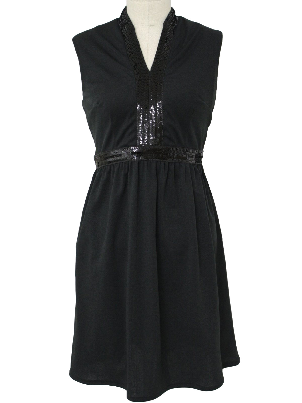 Vintage 70s Cocktail Dress: 70s -No Label- Womens Jet Black Polyester ...