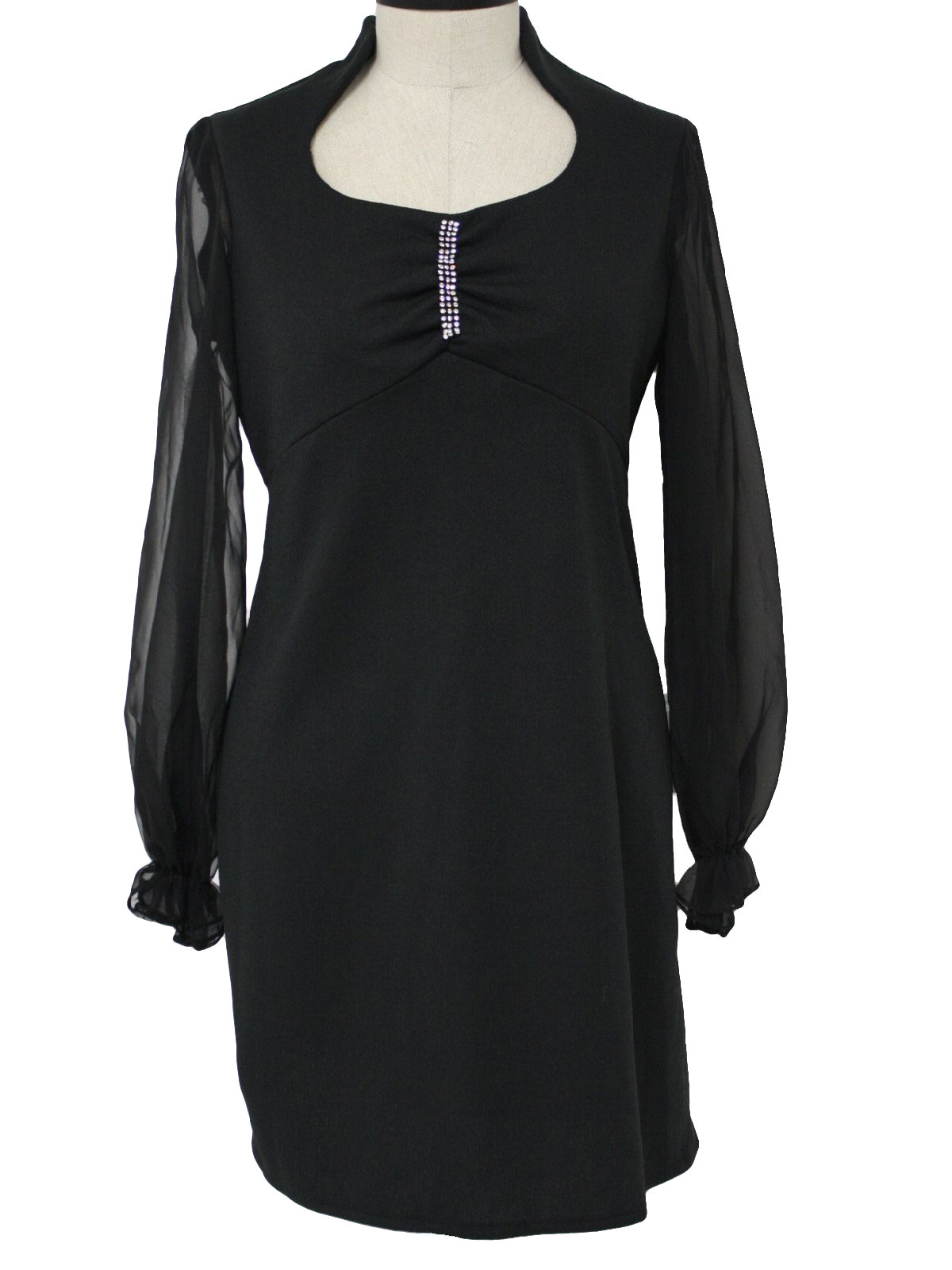 70s Cocktail Dress: 70s -No Label- Womens jet black polyester, sheer ...