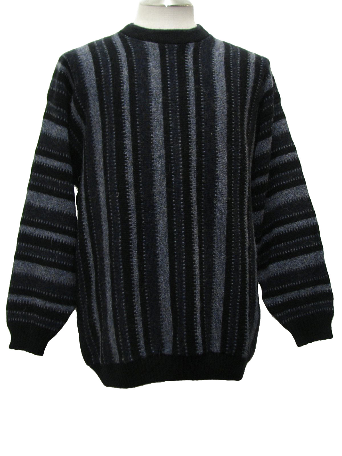 Retro 1980s Sweater: 80s -Protege- Mens black, blue-ish grey, and blue ...