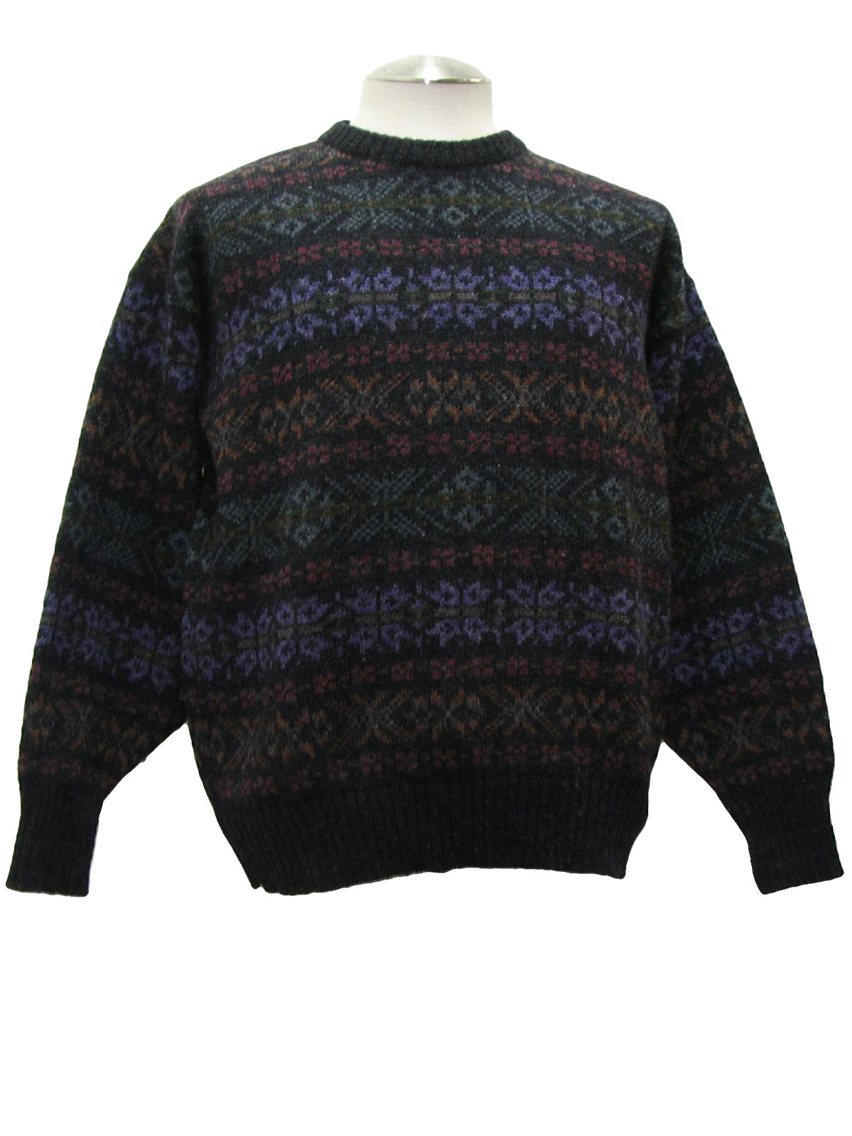Retro 90's Sweater: 90s -Lands End- Mens black background, green, blue ...