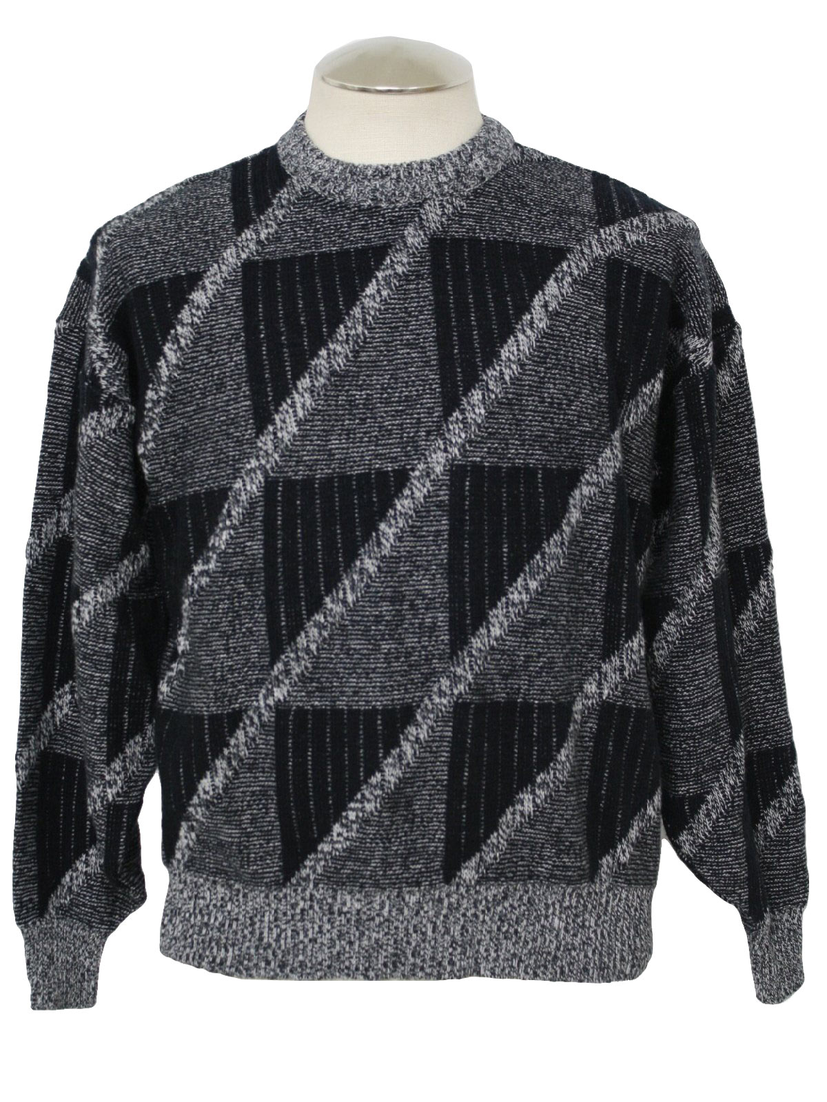 Eighties Vintage Sweater: 80s -Michael Gerald- Mens black, gray, beige ...