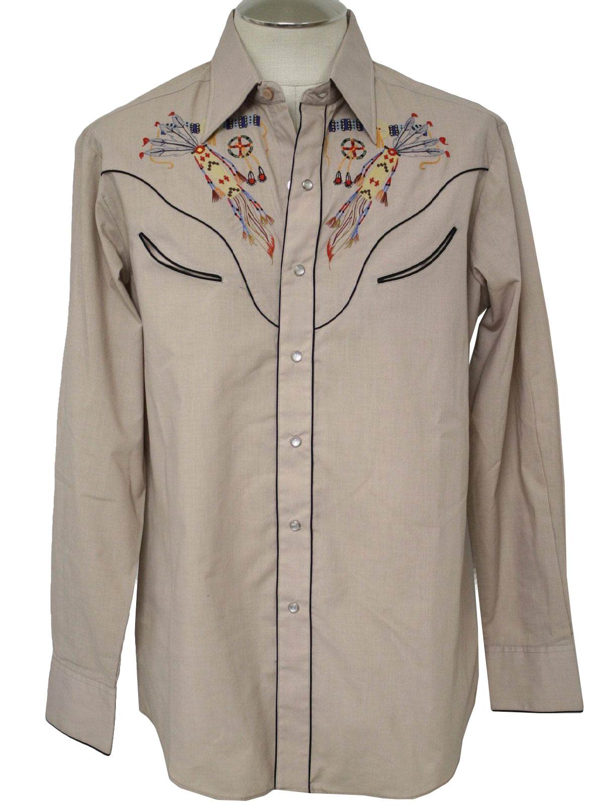 70s Retro Western Shirt: 70s -Kennington- Mens taupe, black, gold, red ...