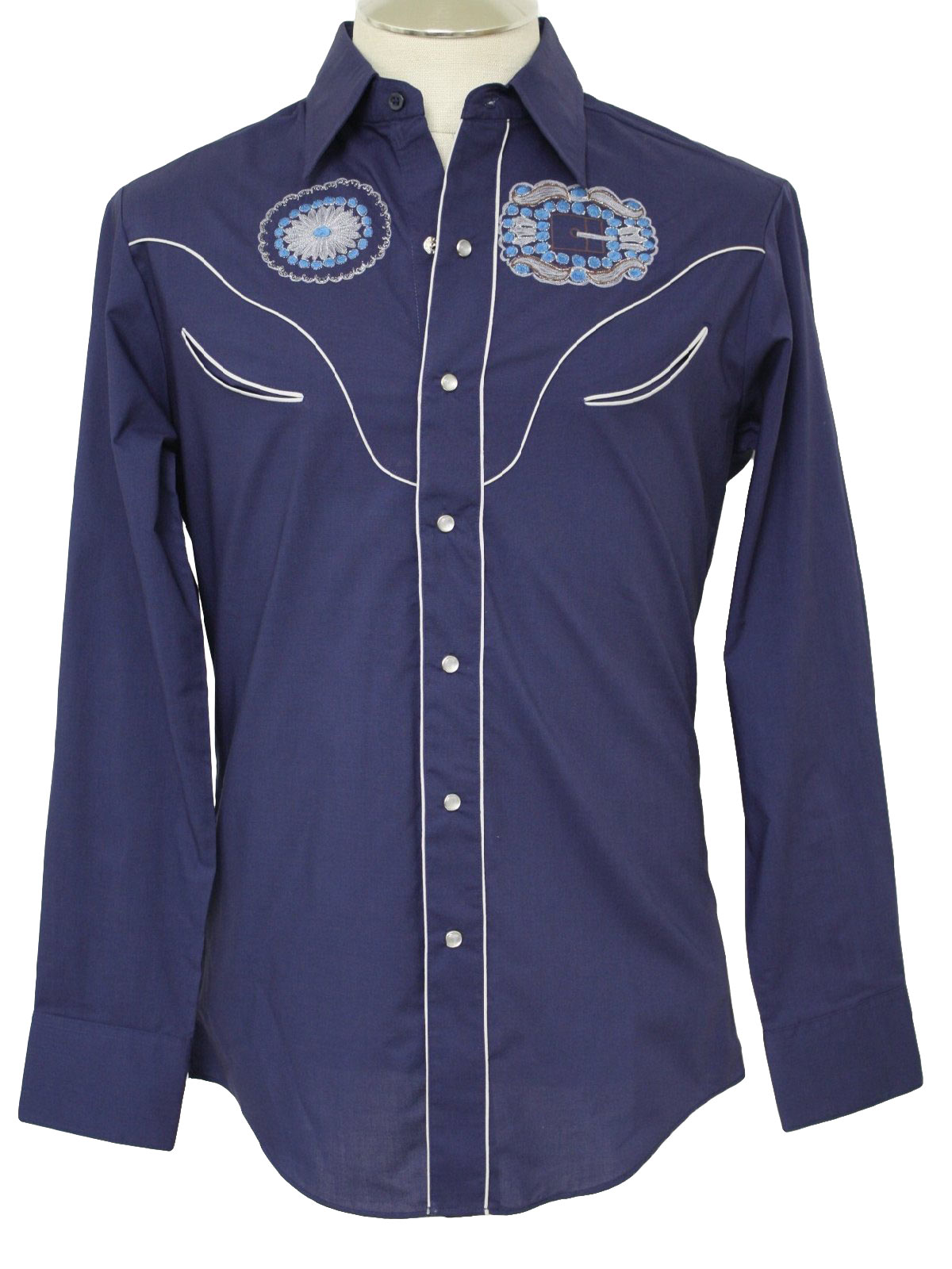 Vintage Kennington 1970s Western Shirt: 70s -Kennington- Mens navy blue ...