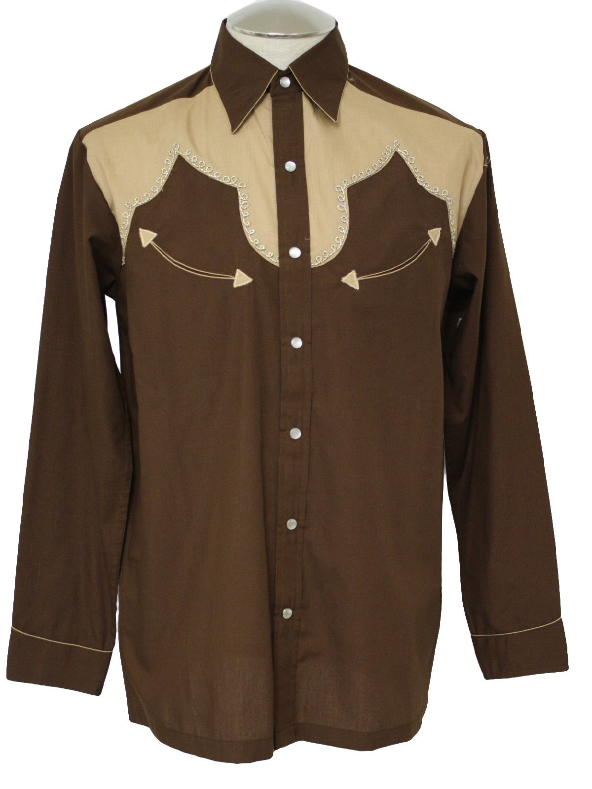 1970's Retro Western Shirt: 70s -Kennington- Mens chocolate brown and ...