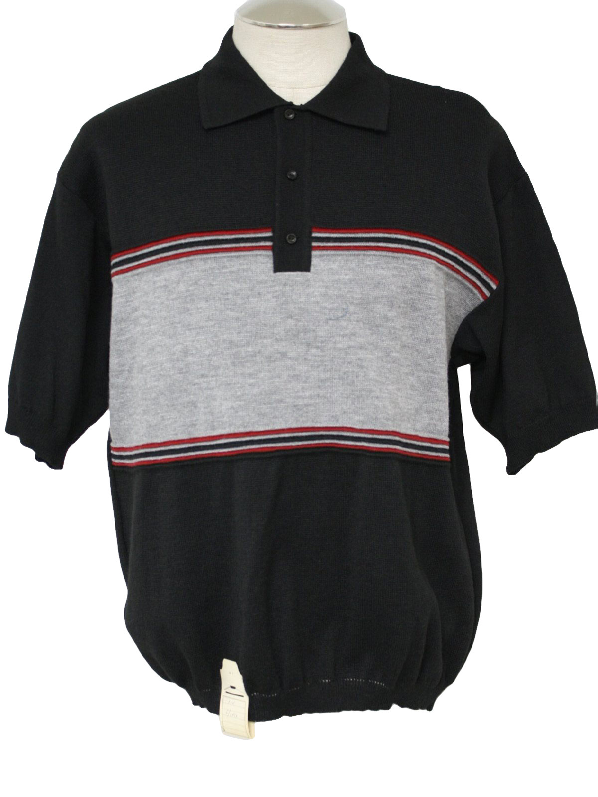 1980s Vintage Knit Shirt: 80s -Kennington- Mens black, grey and wine ...