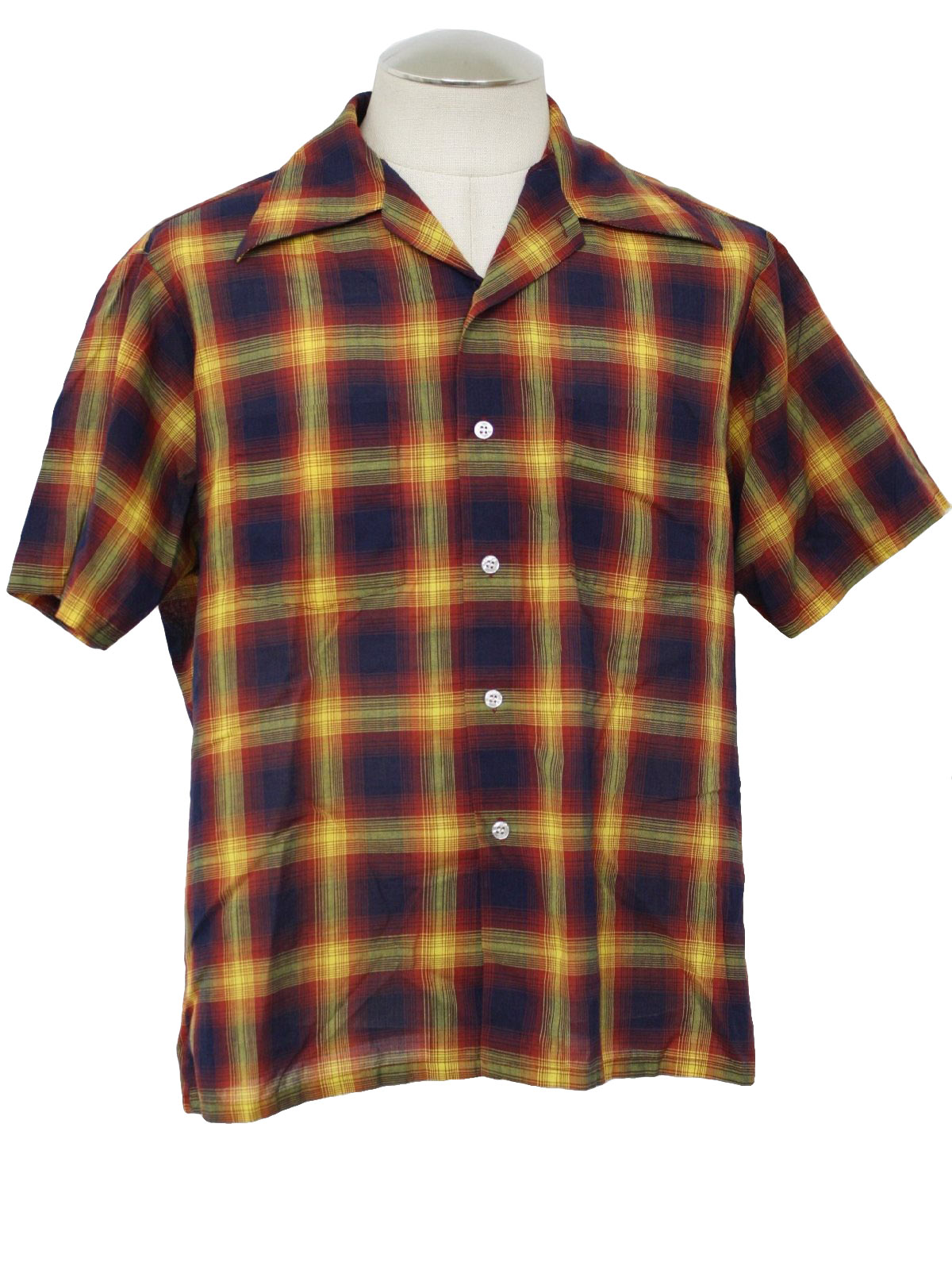 Vintage 1970's Shirt: 70s -JC Penney- Mens yellow, red and navy cotton ...