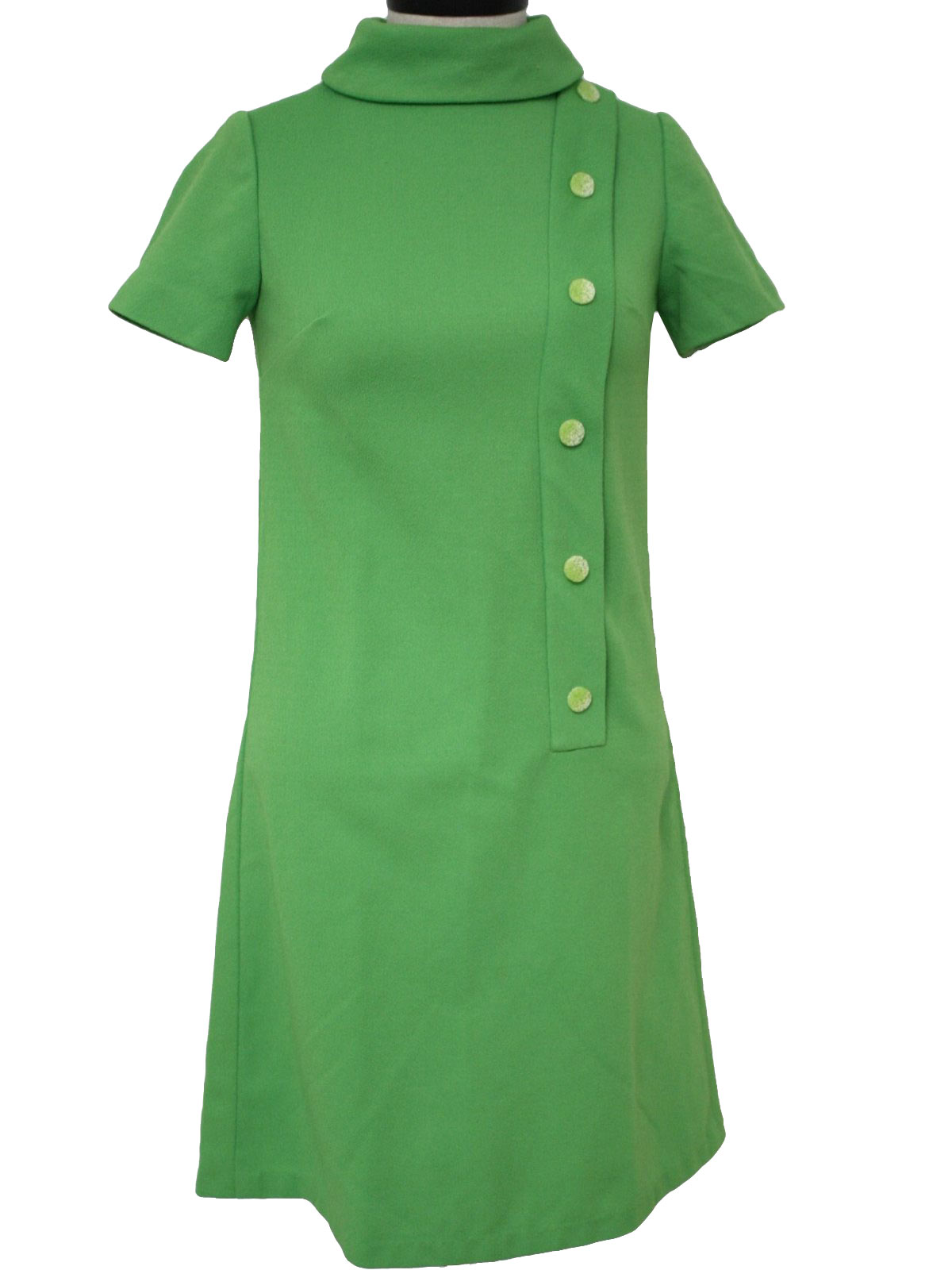 Retro Sixties Dress: 60s -home sewn- Womens lime green short sleeve mid ...
