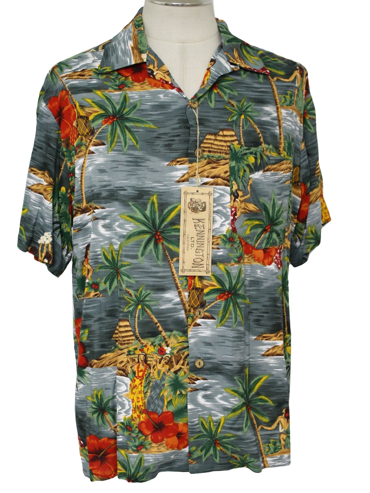 Kennington 1990s Vintage Hawaiian Shirt: 90s -Kennington- Mens greens ...