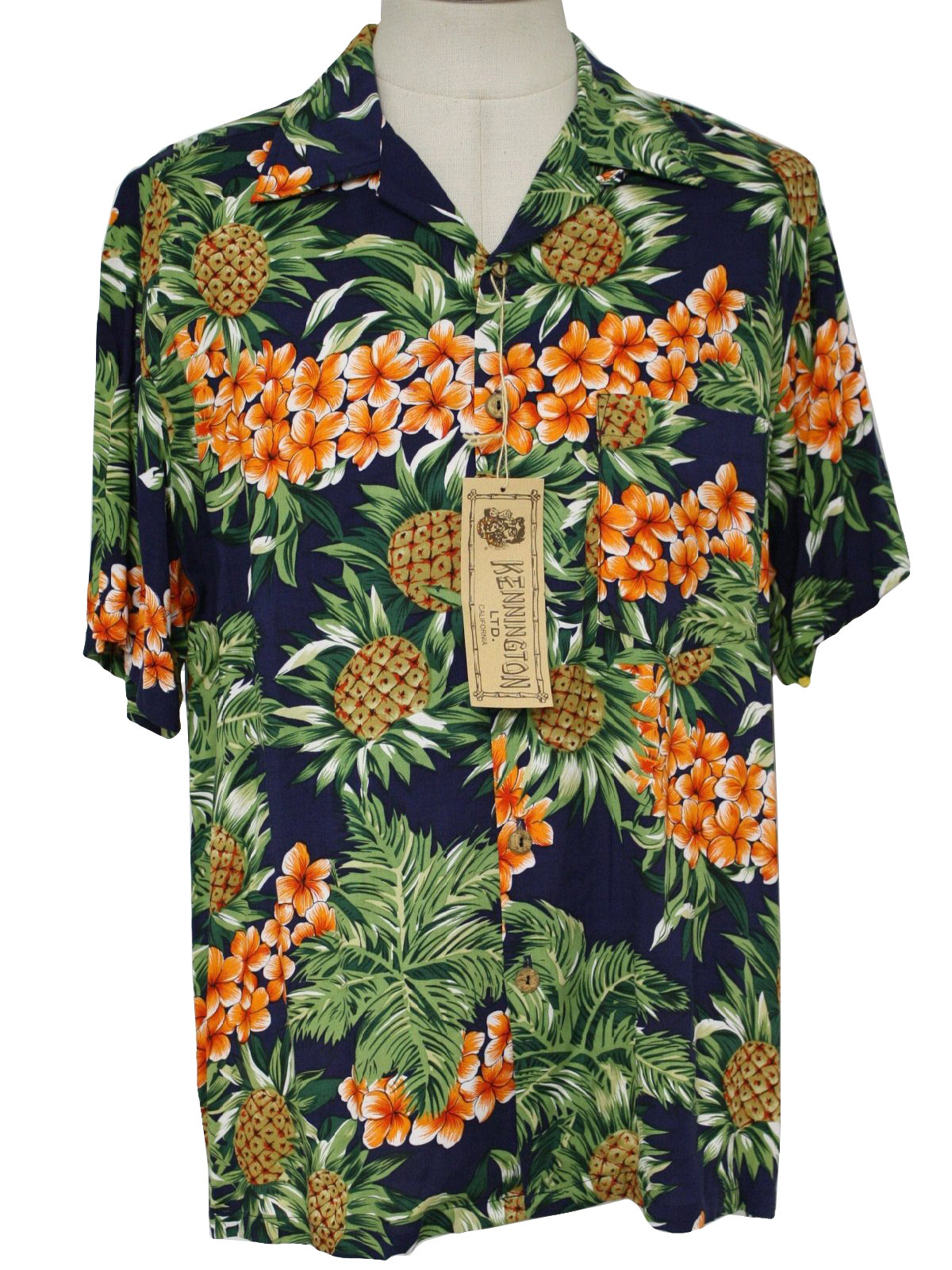 Nineties Kennington Hawaiian Shirt: 90s -Kennington- Mens navy, green