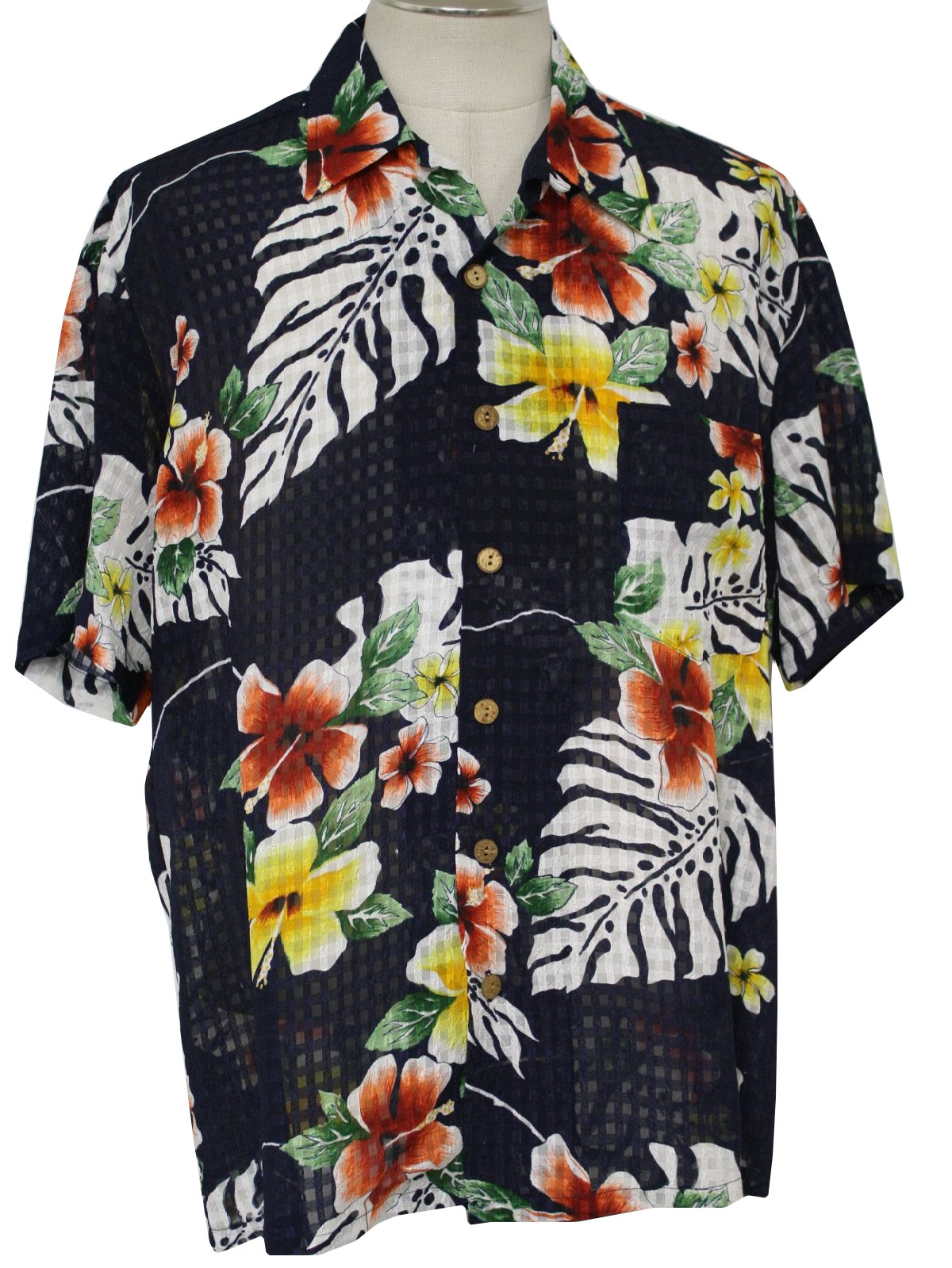 90s Retro Hawaiian Shirt: 90s -Kennington- Mens navy, white, red, green ...
