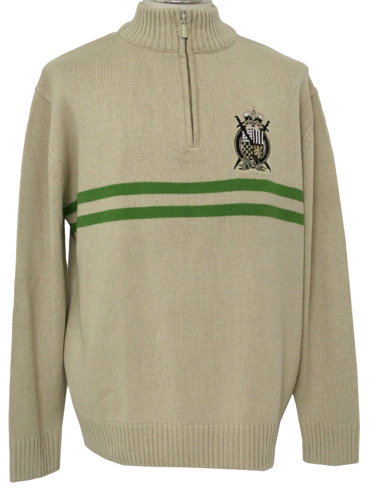 90's Vintage Sweater: 90s -Missing Label- Mens cream, green, black and ...