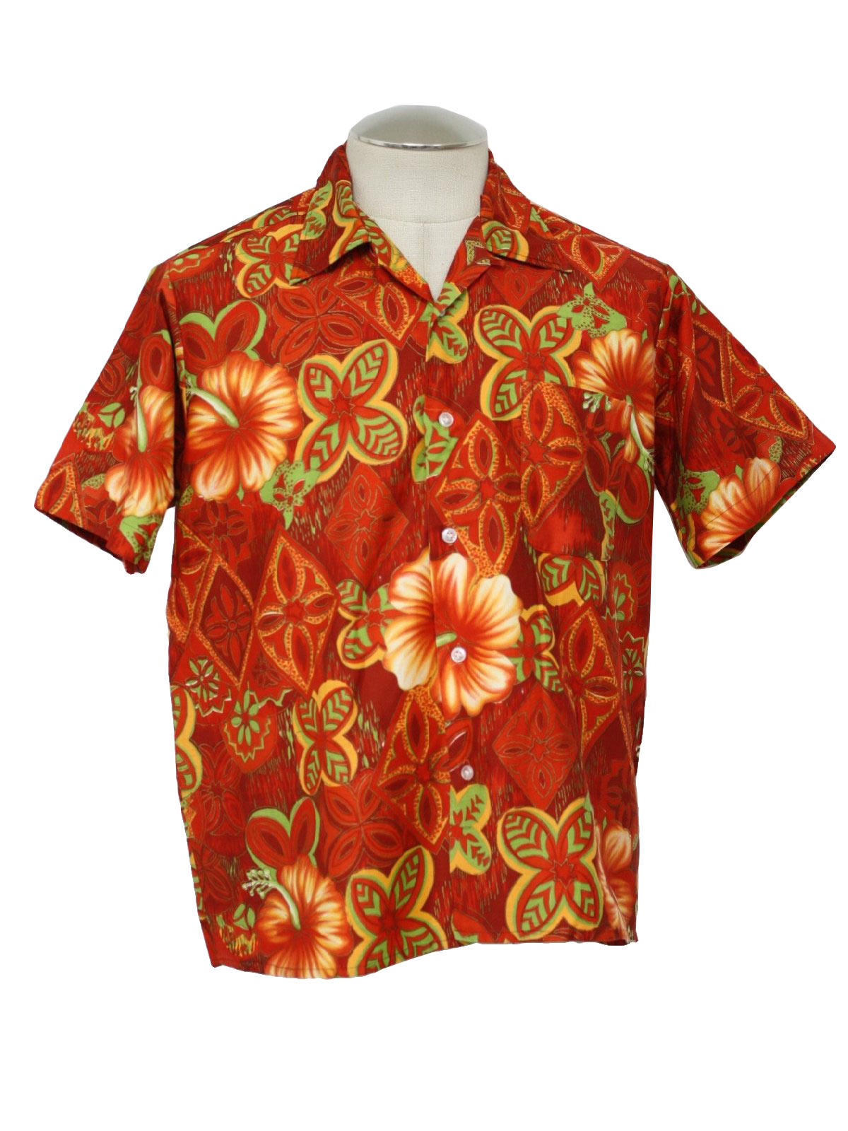 Retro Sixties Hawaiian Shirt: 60s -Koi Kane- Mens orange, red, deep red ...