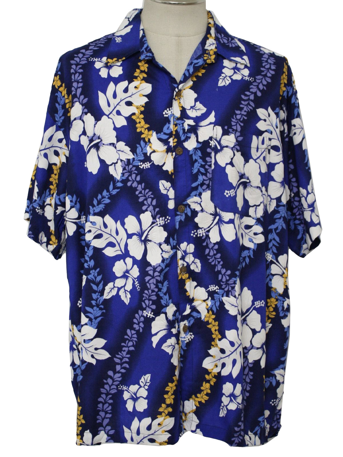 1990's Retro Hawaiian Shirt: 90s -Blue Sky- Mens blue, navy blue, white ...