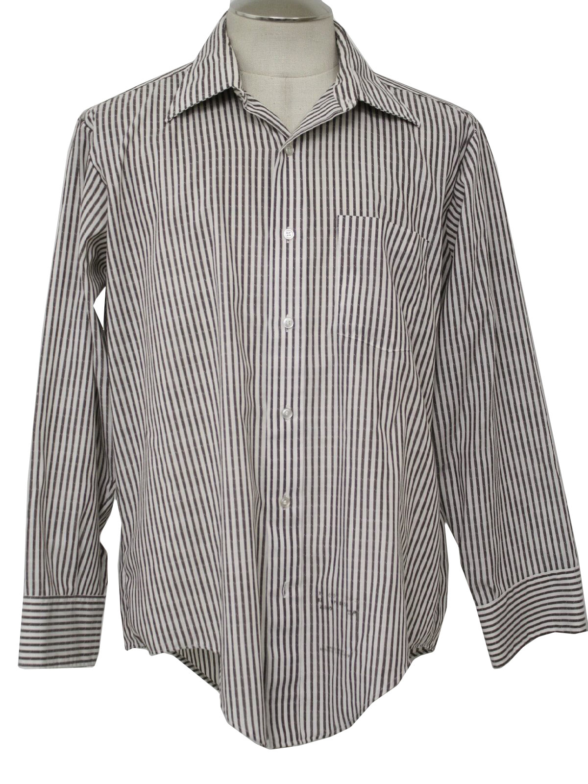 1960's Retro Shirt: Late 60s -Golden Vee- Mens brown, white striped ...