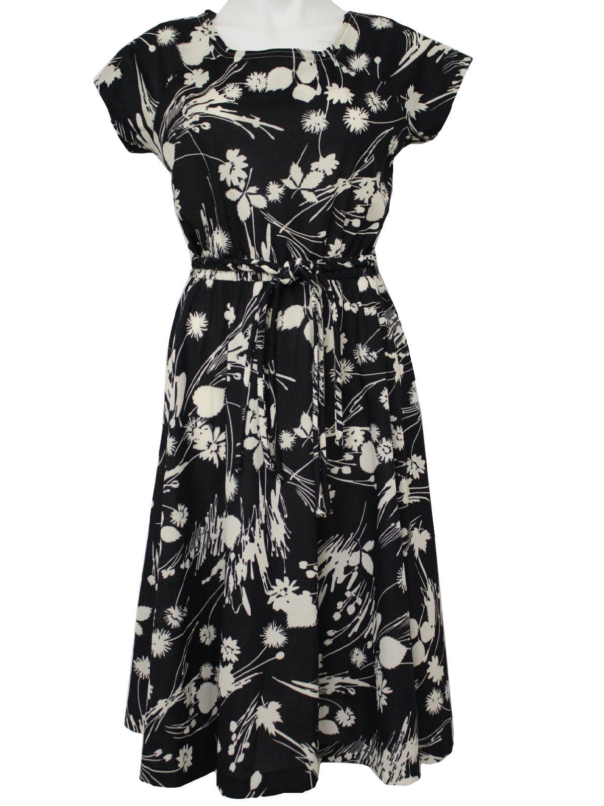 Vintage 70s Dress: 70s -Lady Carol- Womens New-Old black and ivory ...