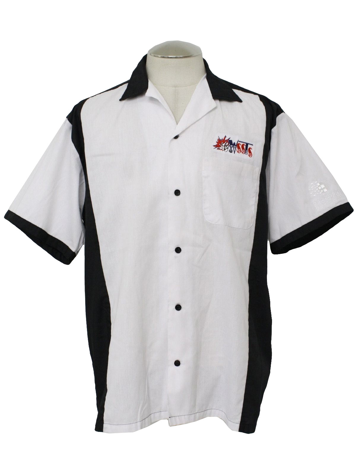 1990's Retro Bowling Shirt: 90s -Hilton- Mens black and white cotton ...