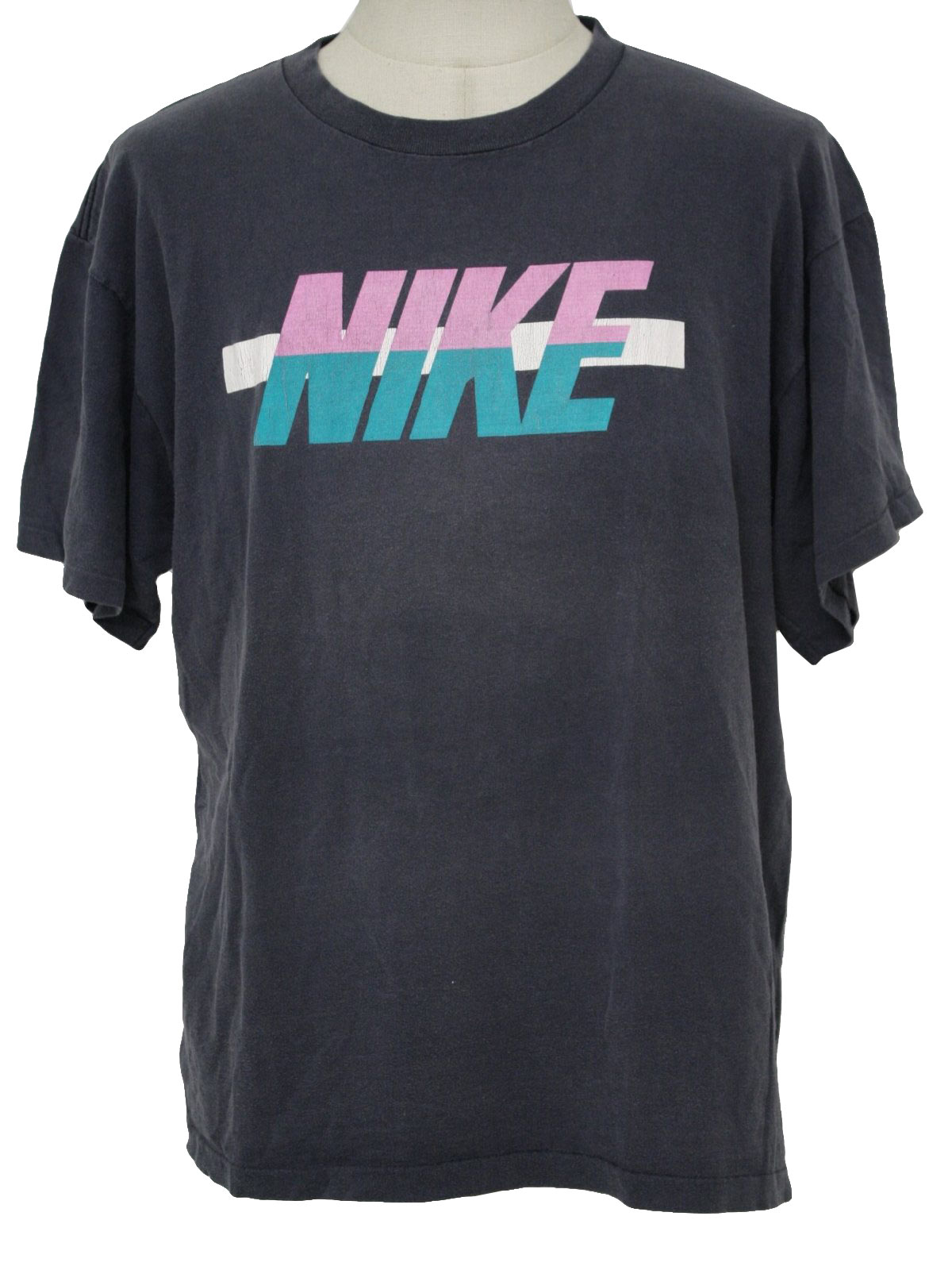 80s T Shirt (Nike): Late 80s -Nike- Mens grey, pink, white and green ...