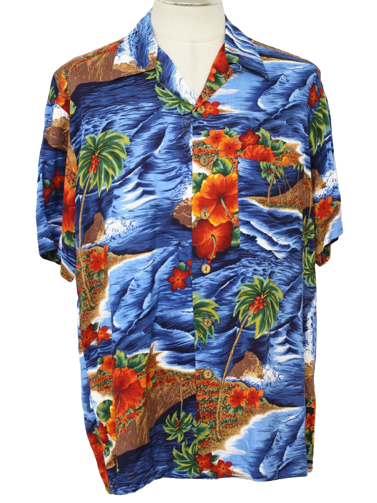 1970's Vintage Hawaiian Shirt: 70s style (made in 90s) Mens vivid ...