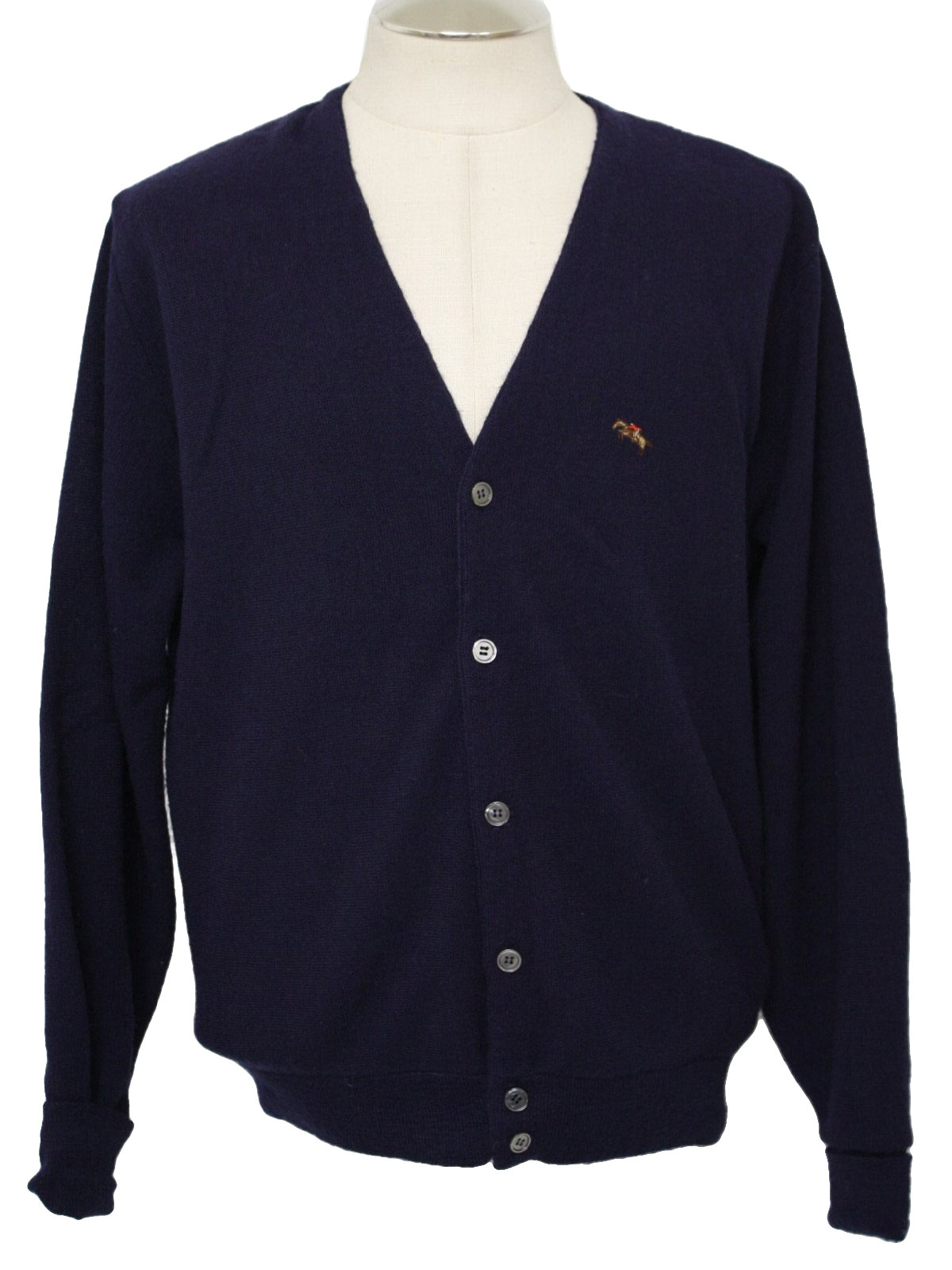 1980's Retro Caridgan Sweater: 80s -Steeplechase- Mens dark navy blue ...