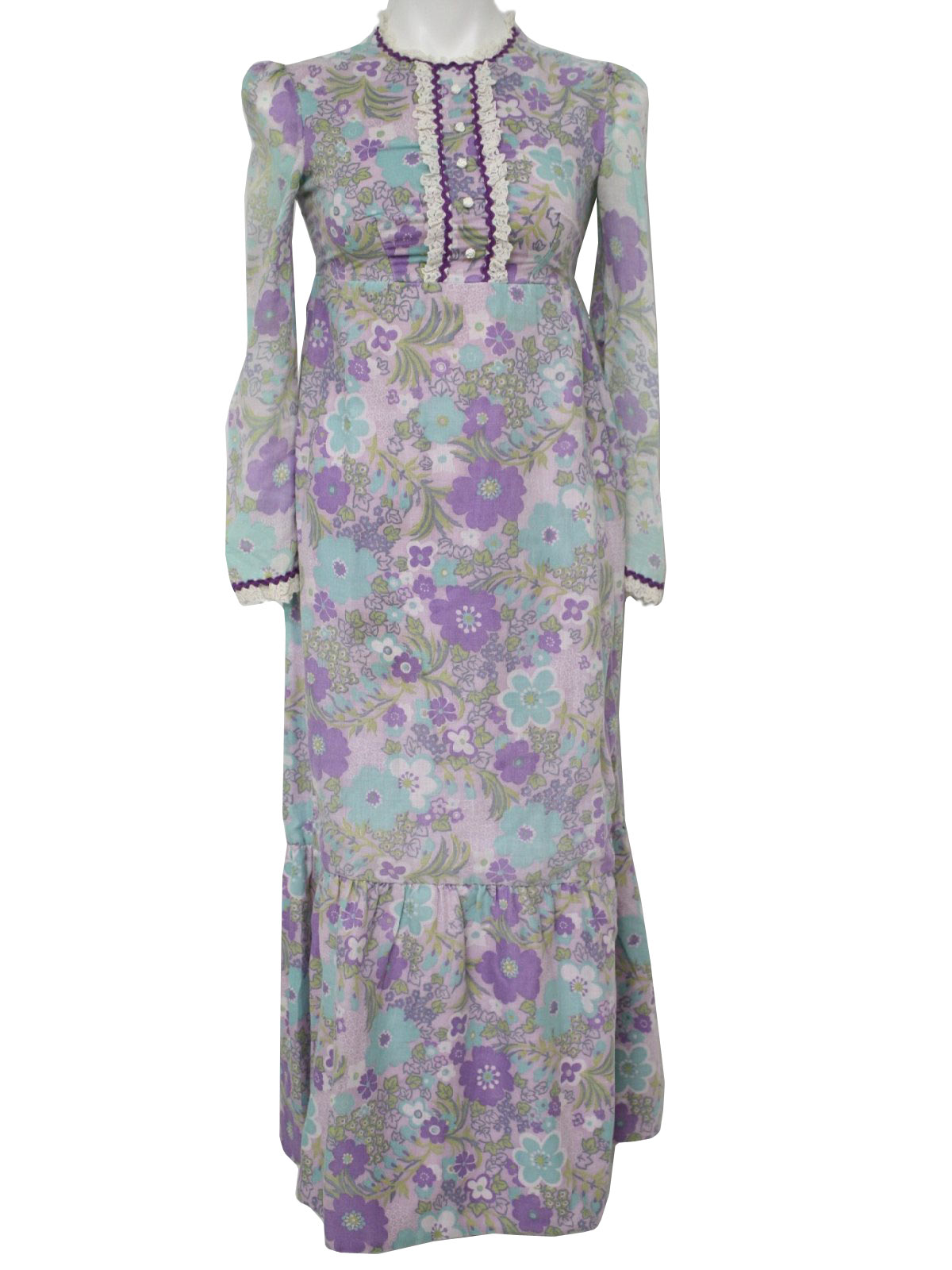 70s Hippie Dress: 70s -No Label- Womens blended cotton, longsleeve ...
