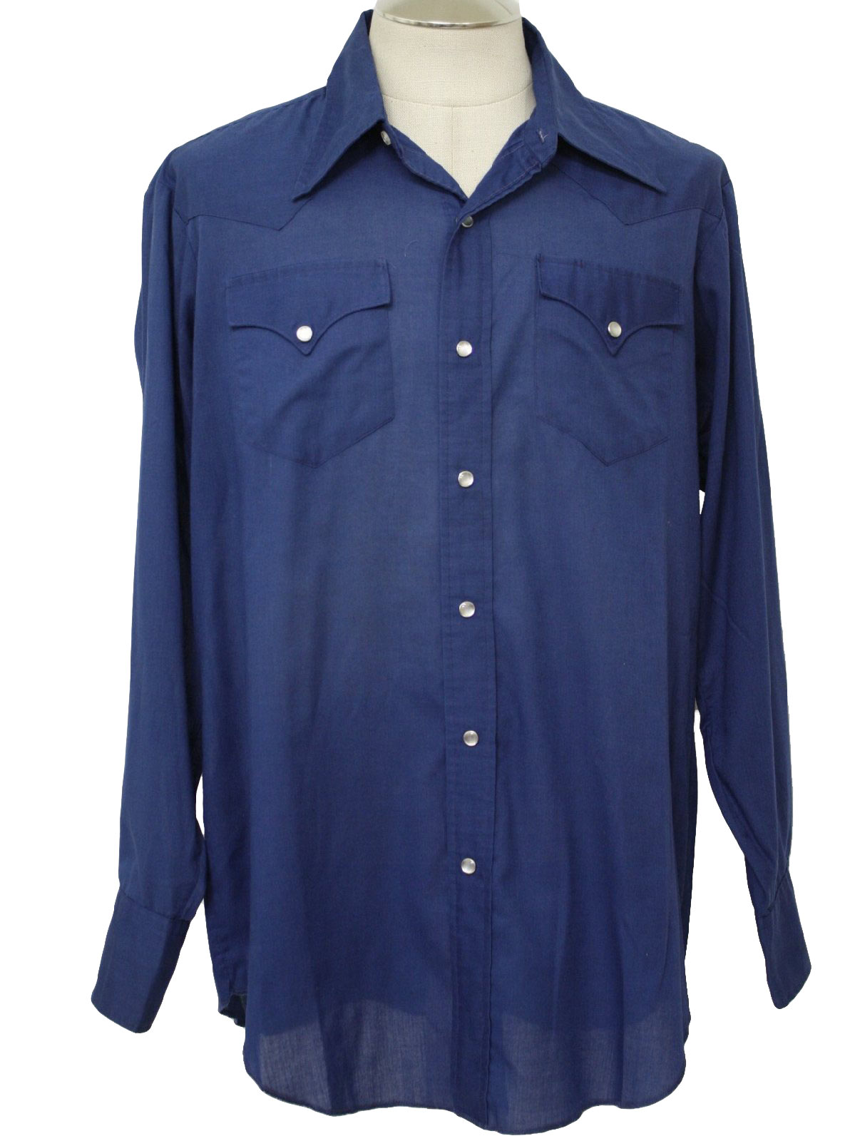 Retro 70's Western Shirt: 70s -No Label- Mens navy blue cotton ...