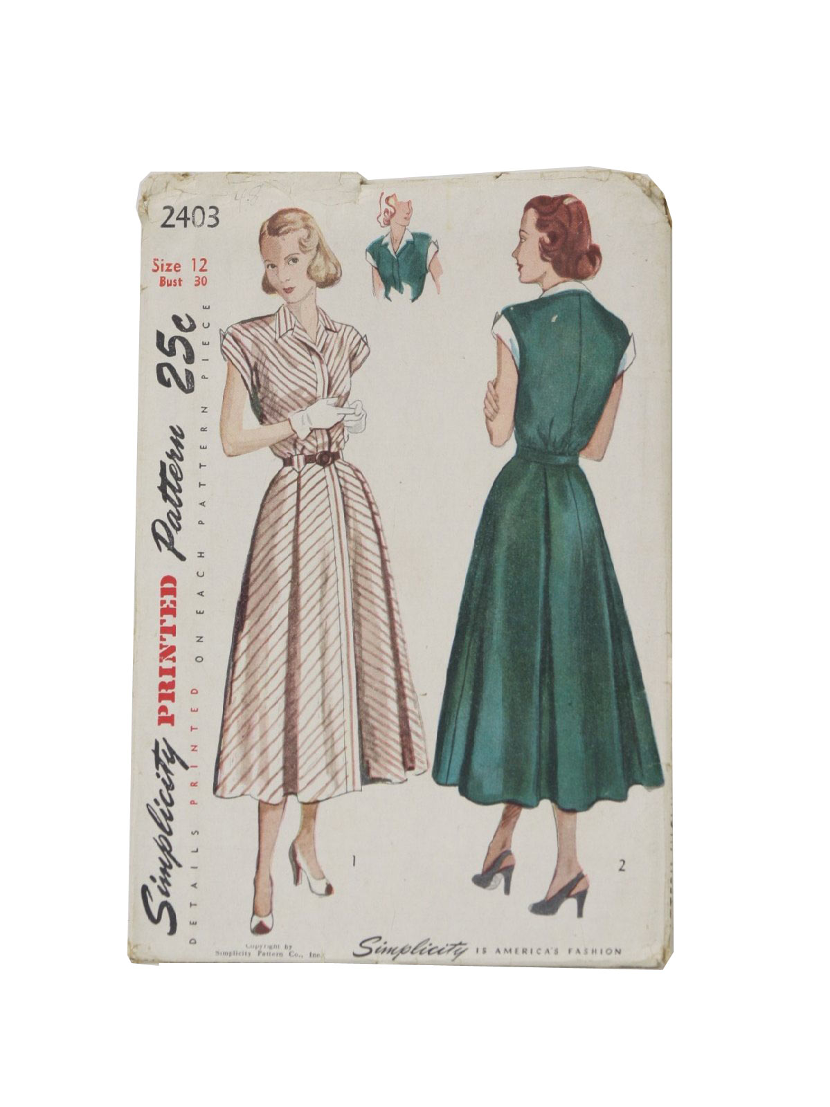 Retro 40's Sewing Pattern 40s Simplicity Pattern No. 2403 Misses one