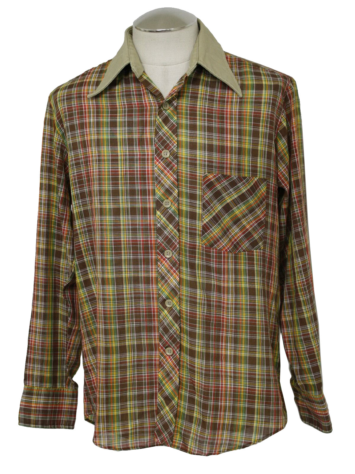1970's Vintage H.I.S Shirt: 70s -H.I.S- Mens brown tan, green, yellow ...