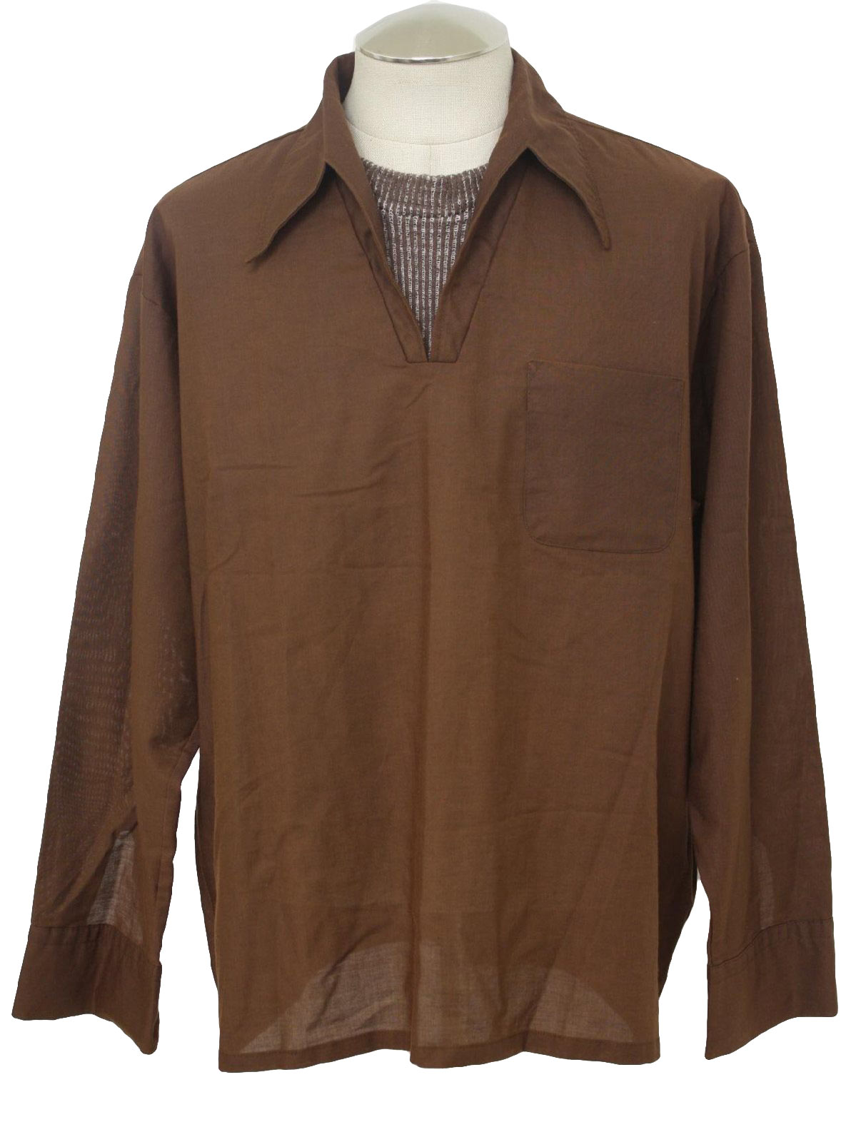 70s Retro Shirt: 70s -Sears- Mens brown and grey polyester cotton semi ...