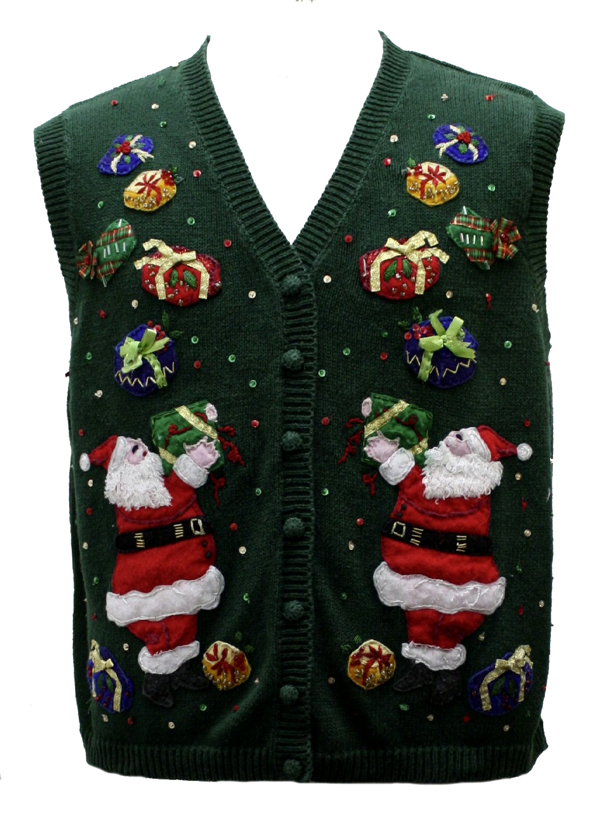 Ugly Christmas Sweater Vest: -Tiara- Unisex green background ramie