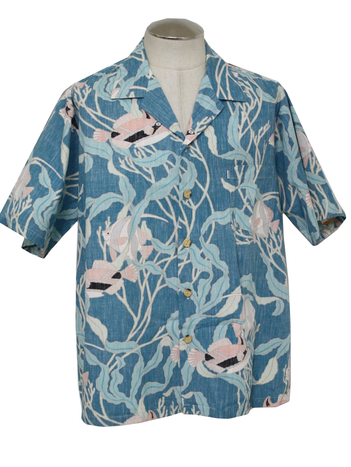 Retro 1980s Hawaiian Shirt: 80s -Kahala- Mens teal, sea green, gray ...