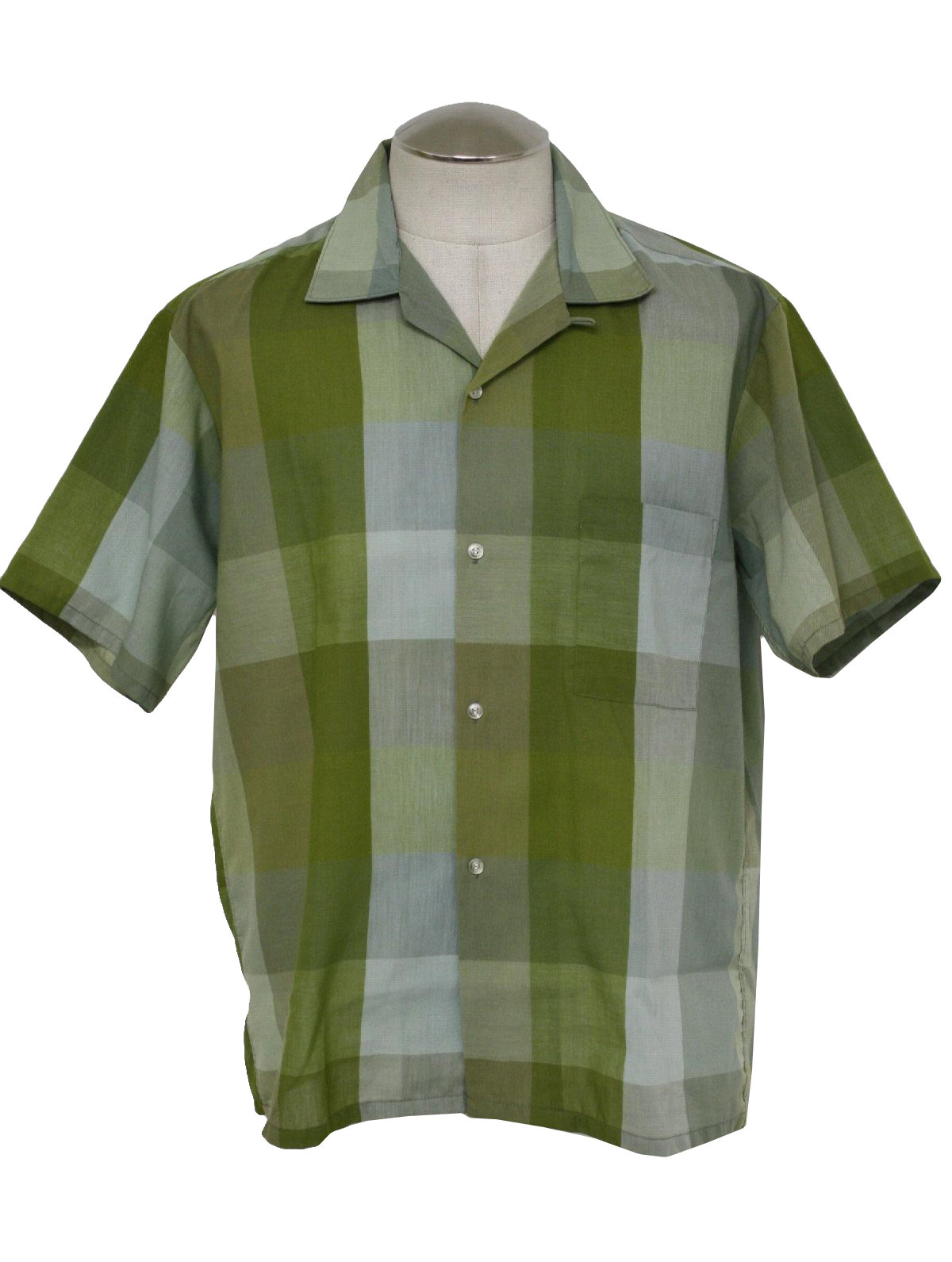 Vintage Sixties Shirt: 60s -No Label- Mens pale green, sea green, olive ...
