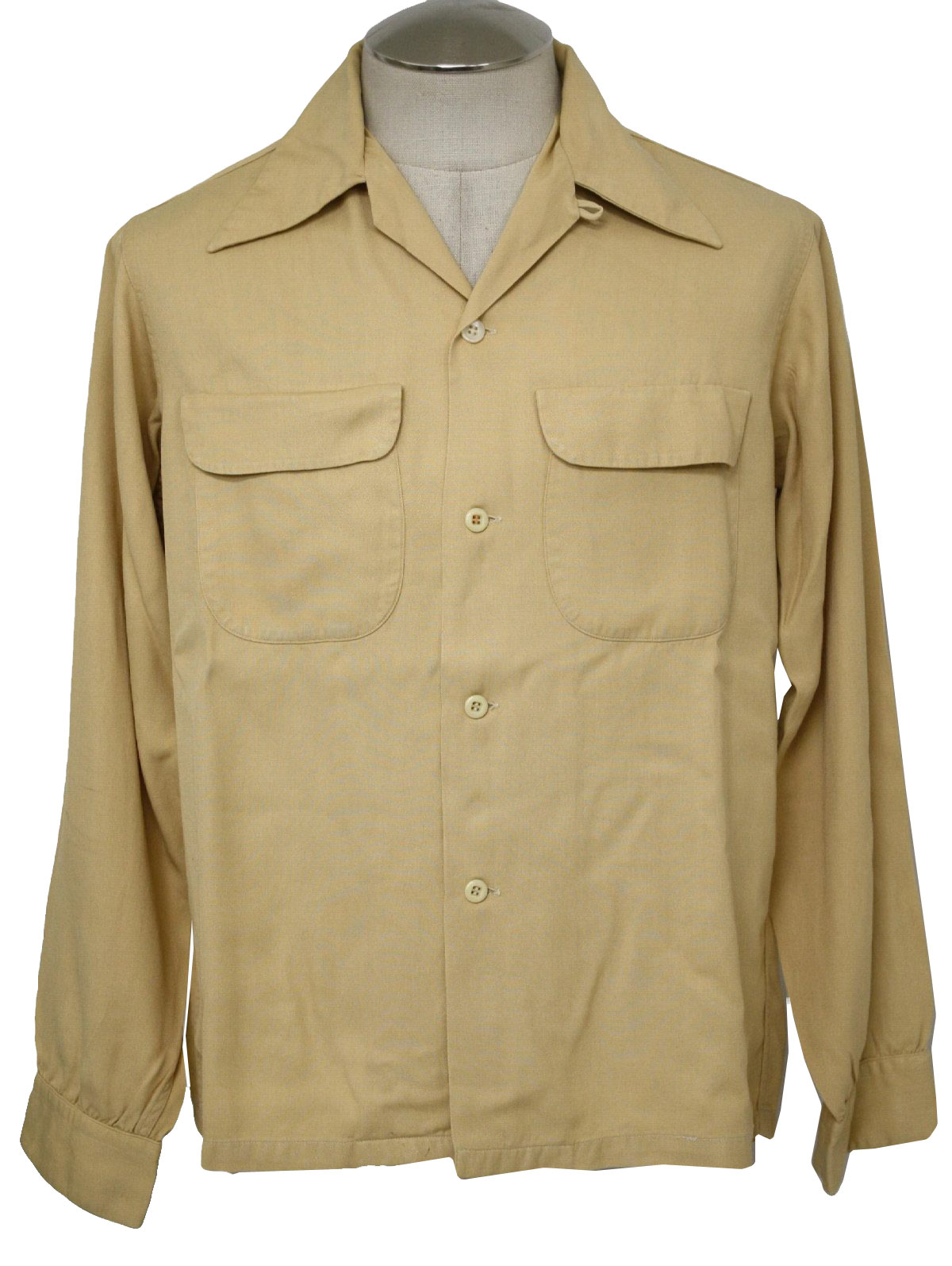 Retro 1940's Gabardine Shirt: 40s -no label- Mens dusty gold rayon ...
